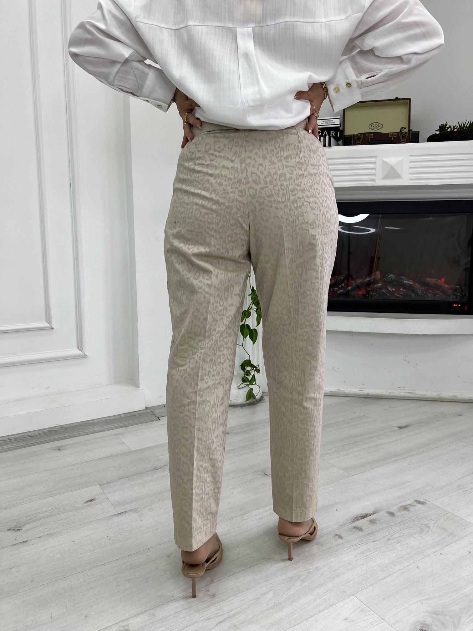 Kendinden Desenli Boyamalı Pantolon BEJ