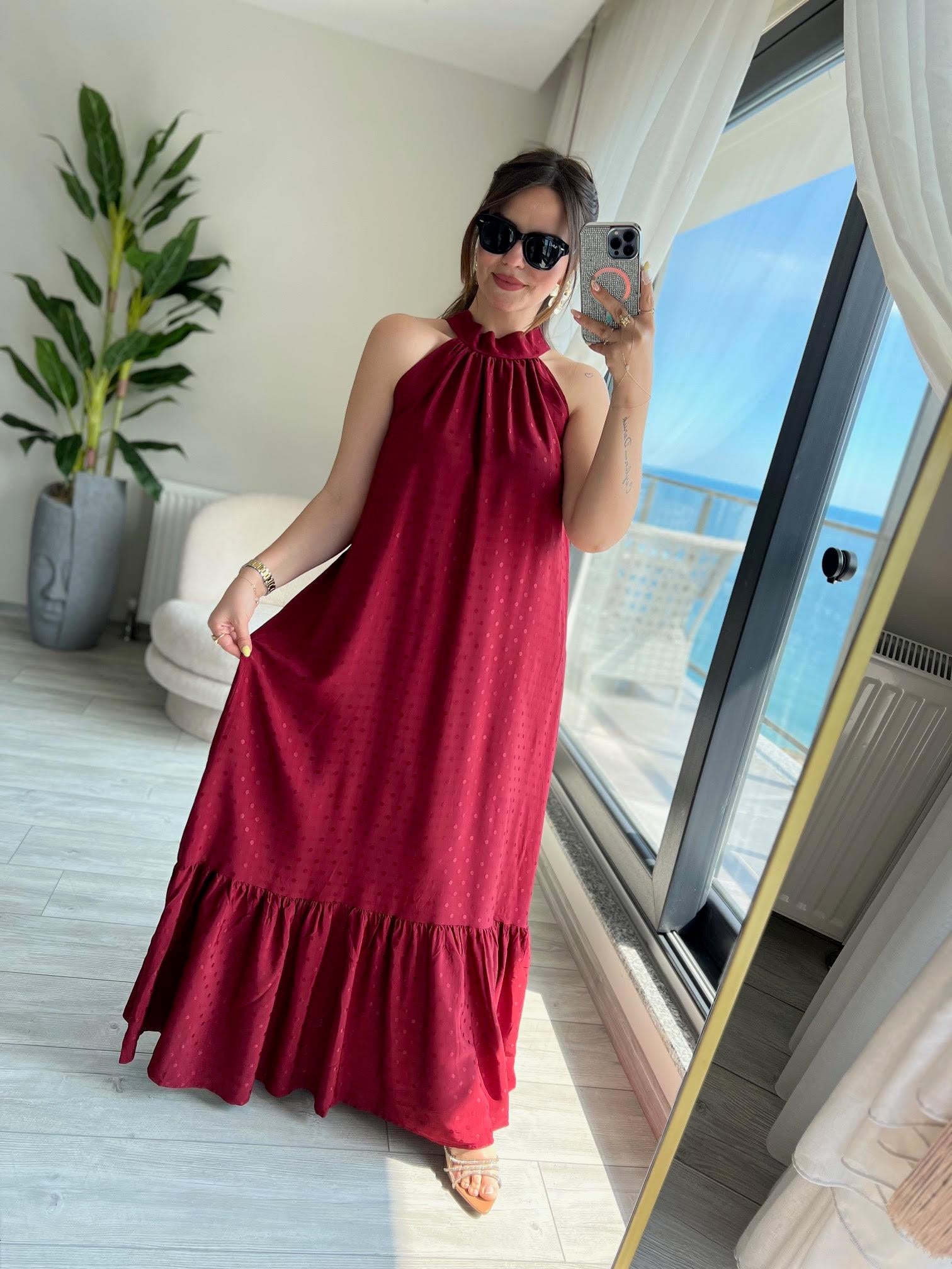 Kendinden Jakarlı Elbise BORDO