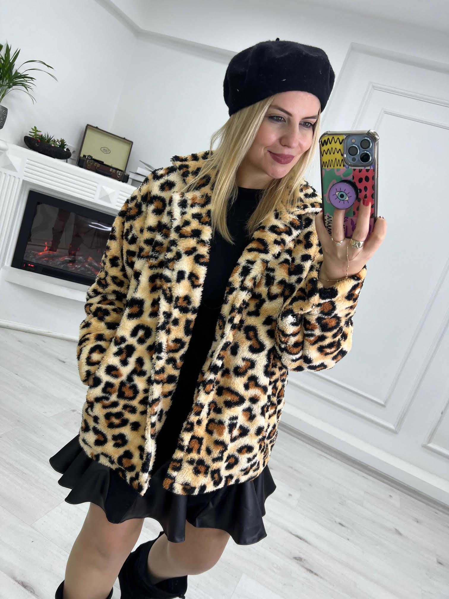 Leopar Tek Düğme Kürk LEOPAR
