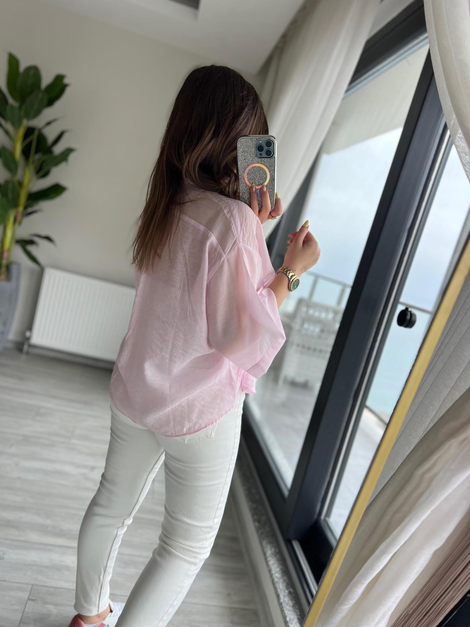 Owersize Kısa Kollu Gömlek PEMBE