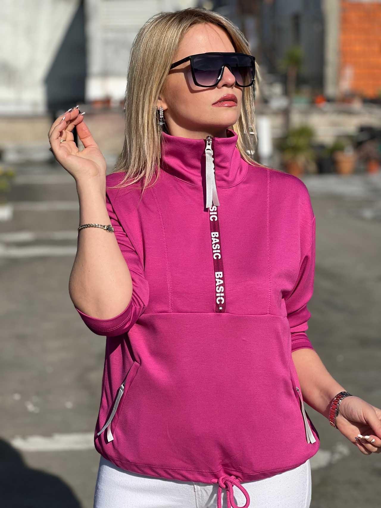 Scuba Kumaş Yarım Fermuar Sweat PEMBE