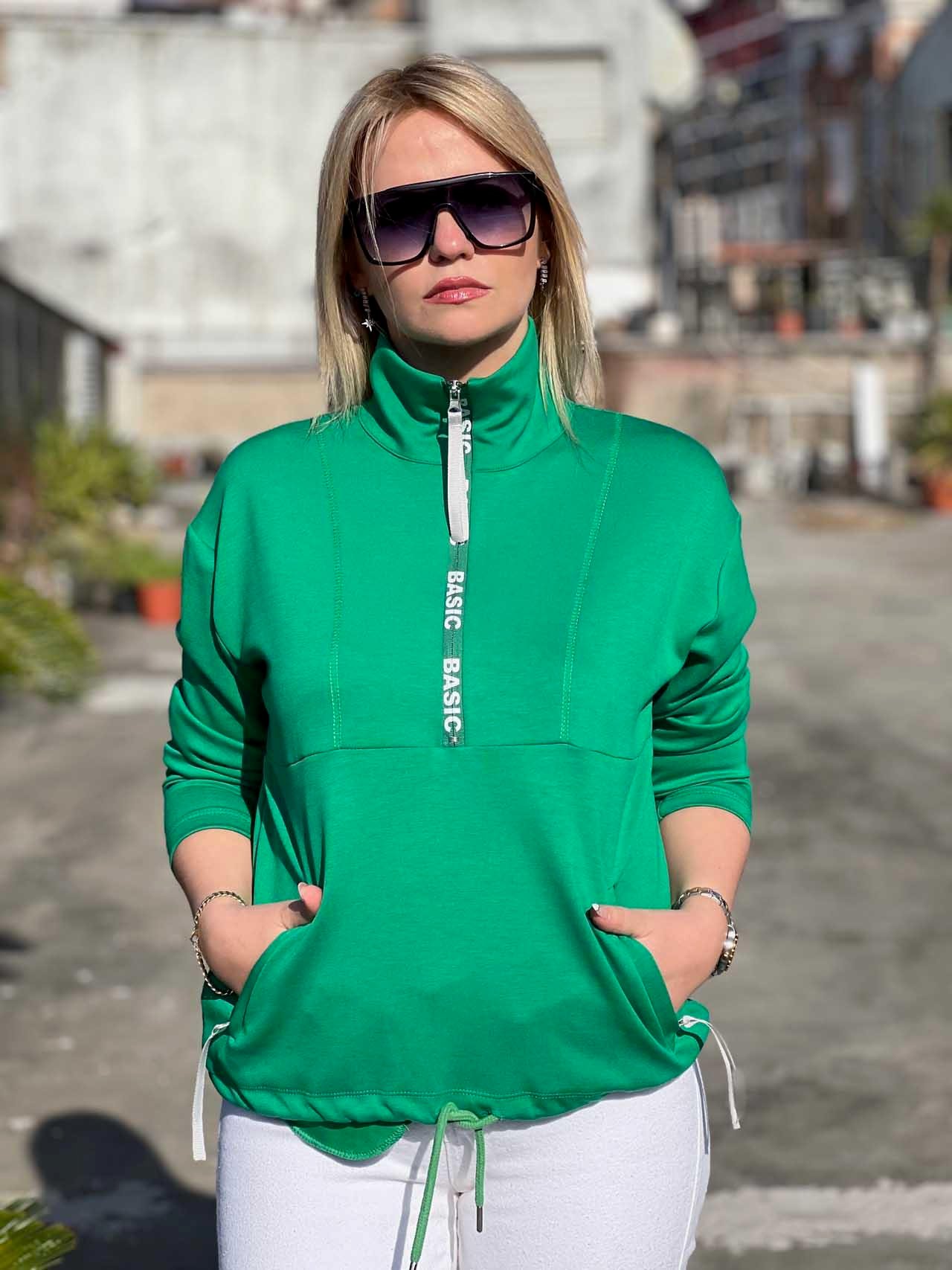 Scuba Kumaş Yarım Fermuar Sweat YEŞİL
