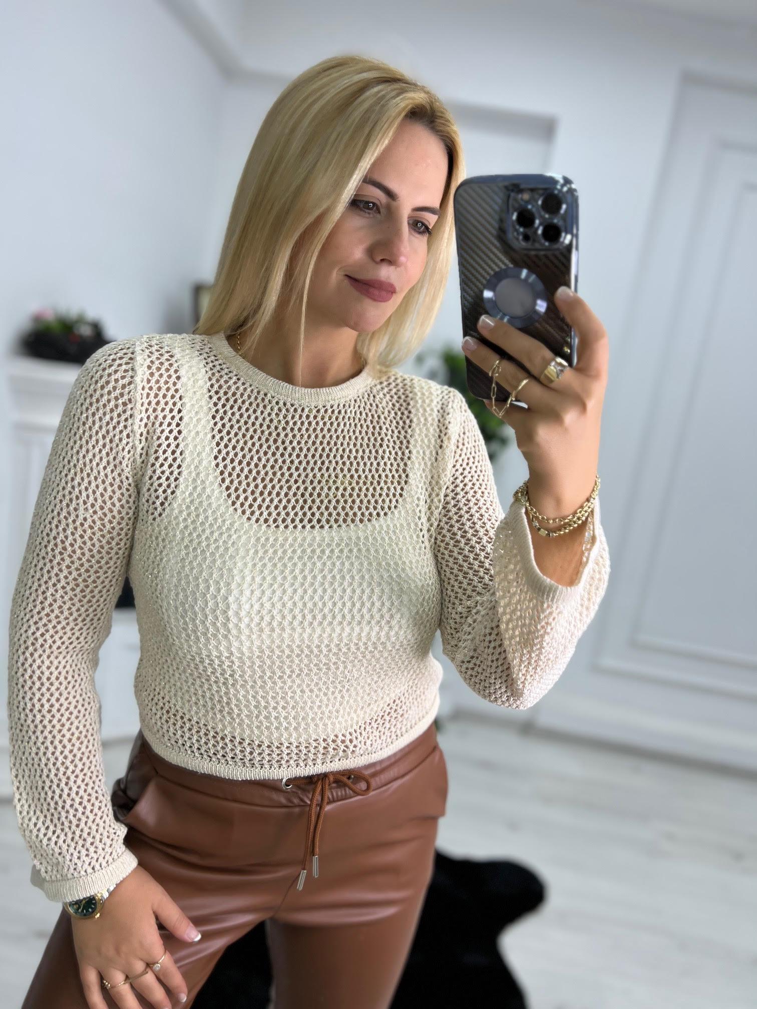 Simli Crop Triko TAŞ