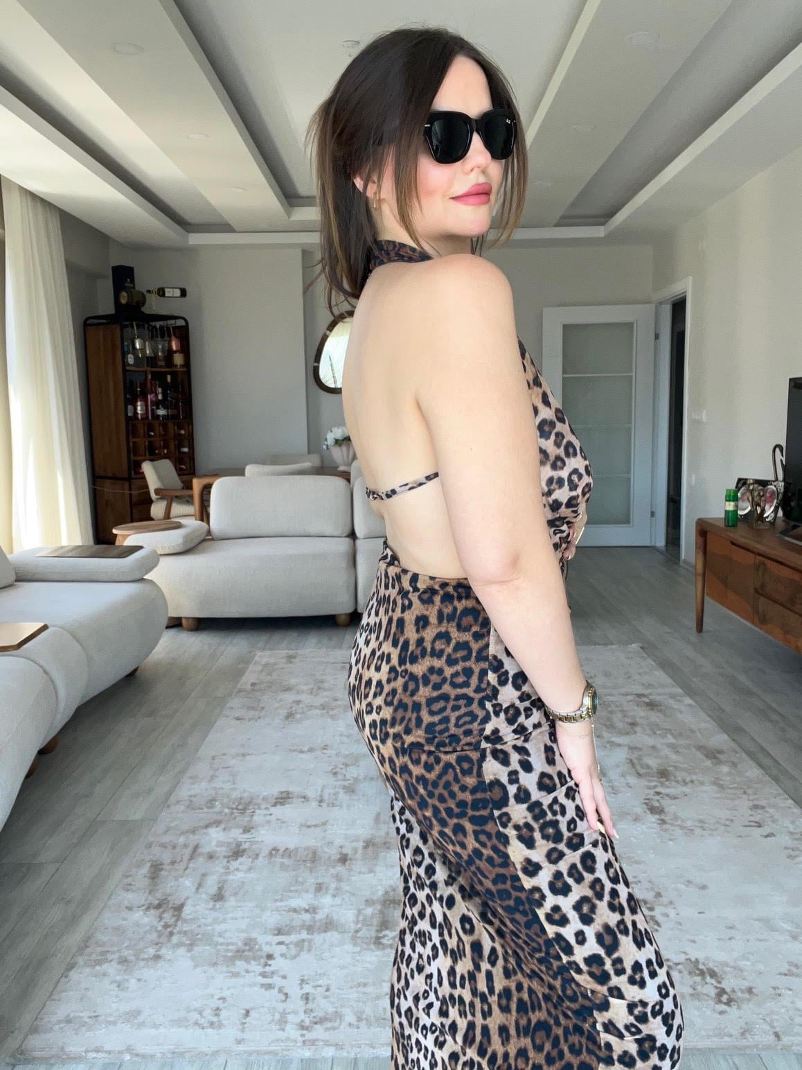 Sırt Dekolte Leopar Elbise LEOPAR