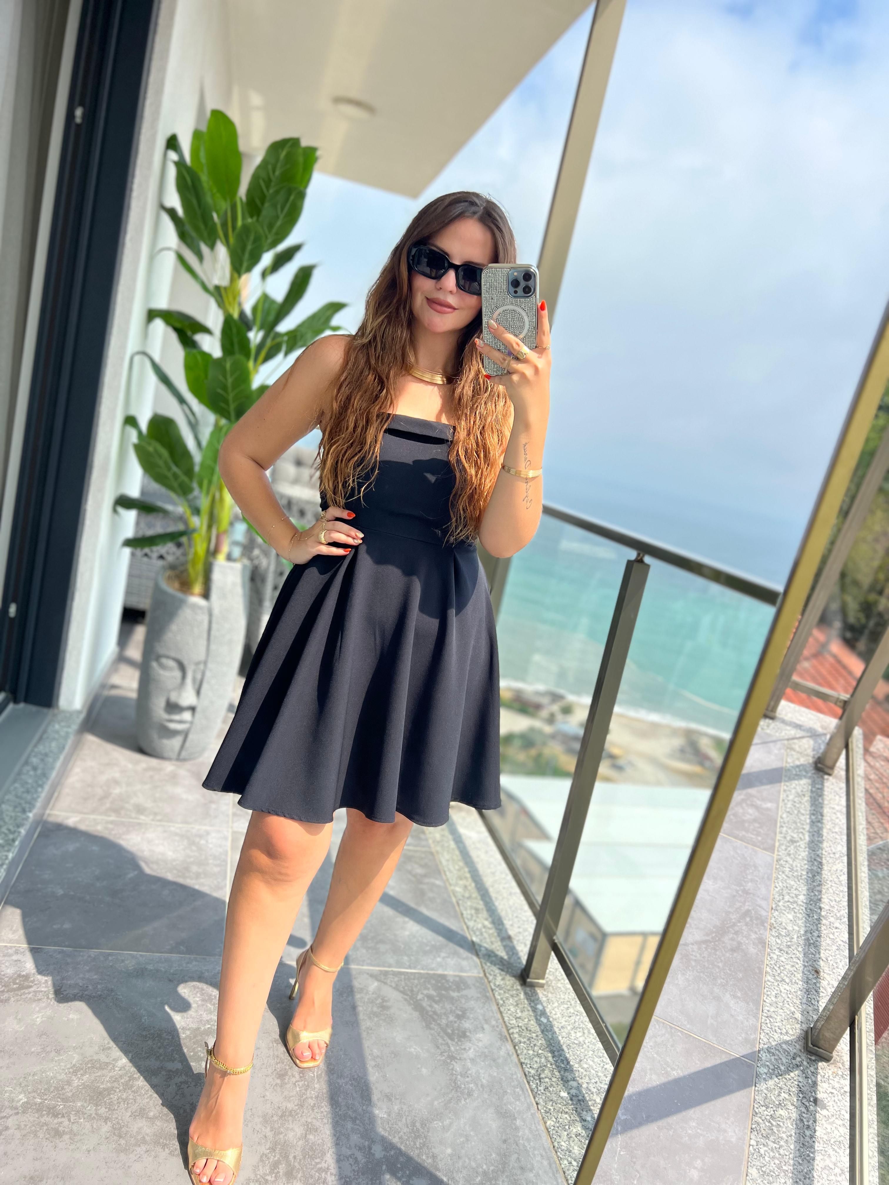 Strraplez Mini Elbise SİYAH-BEYAZ