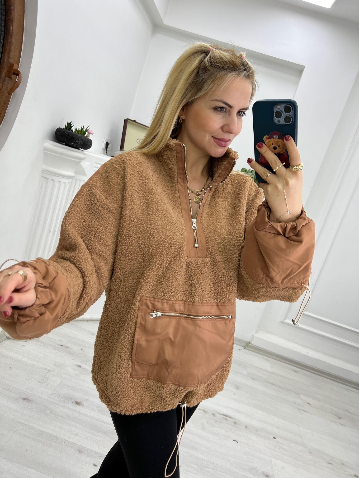 Teddy Yarım Fermuarlı Sweat CAMEL