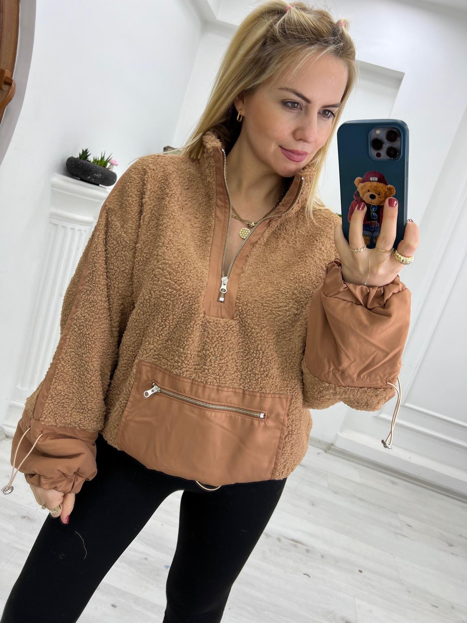 Teddy Yarım Fermuarlı Sweat CAMEL
