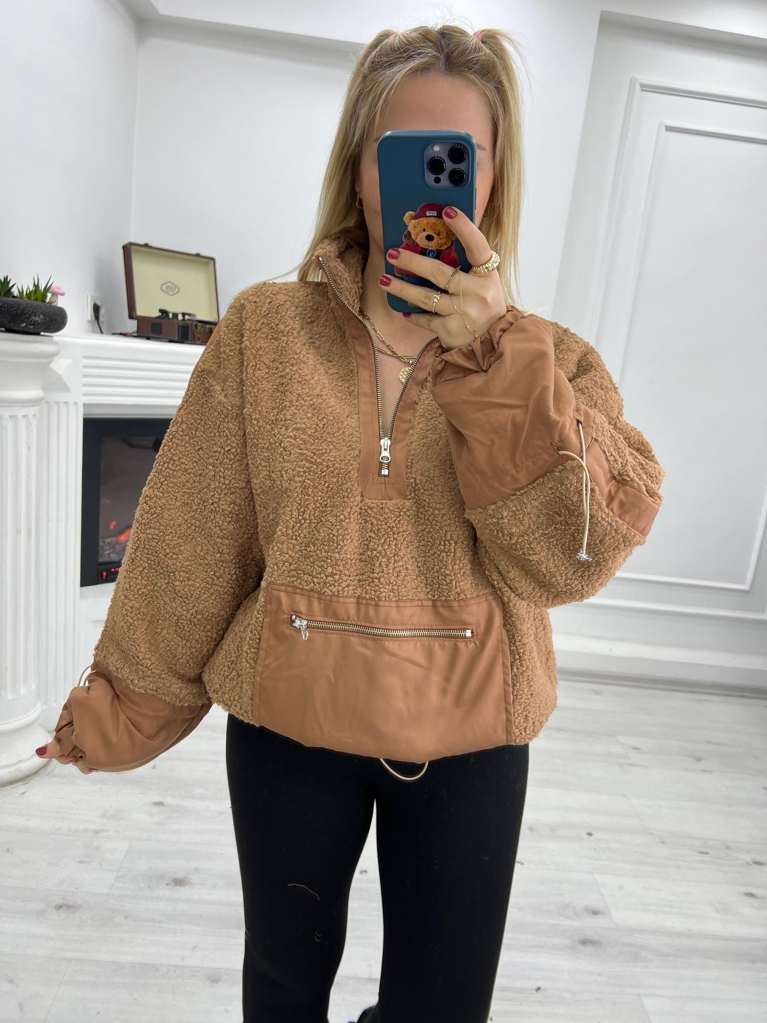 Teddy Yarım Fermuarlı Sweat CAMEL