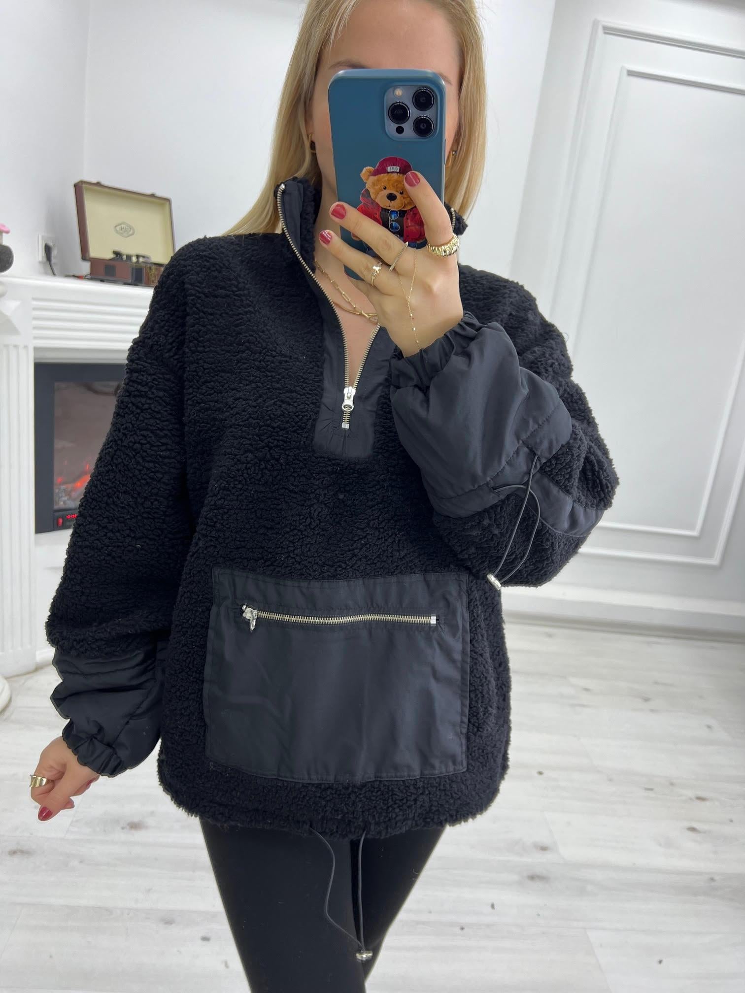 Teddy Yarım Fermuarlı Sweat SİYAH