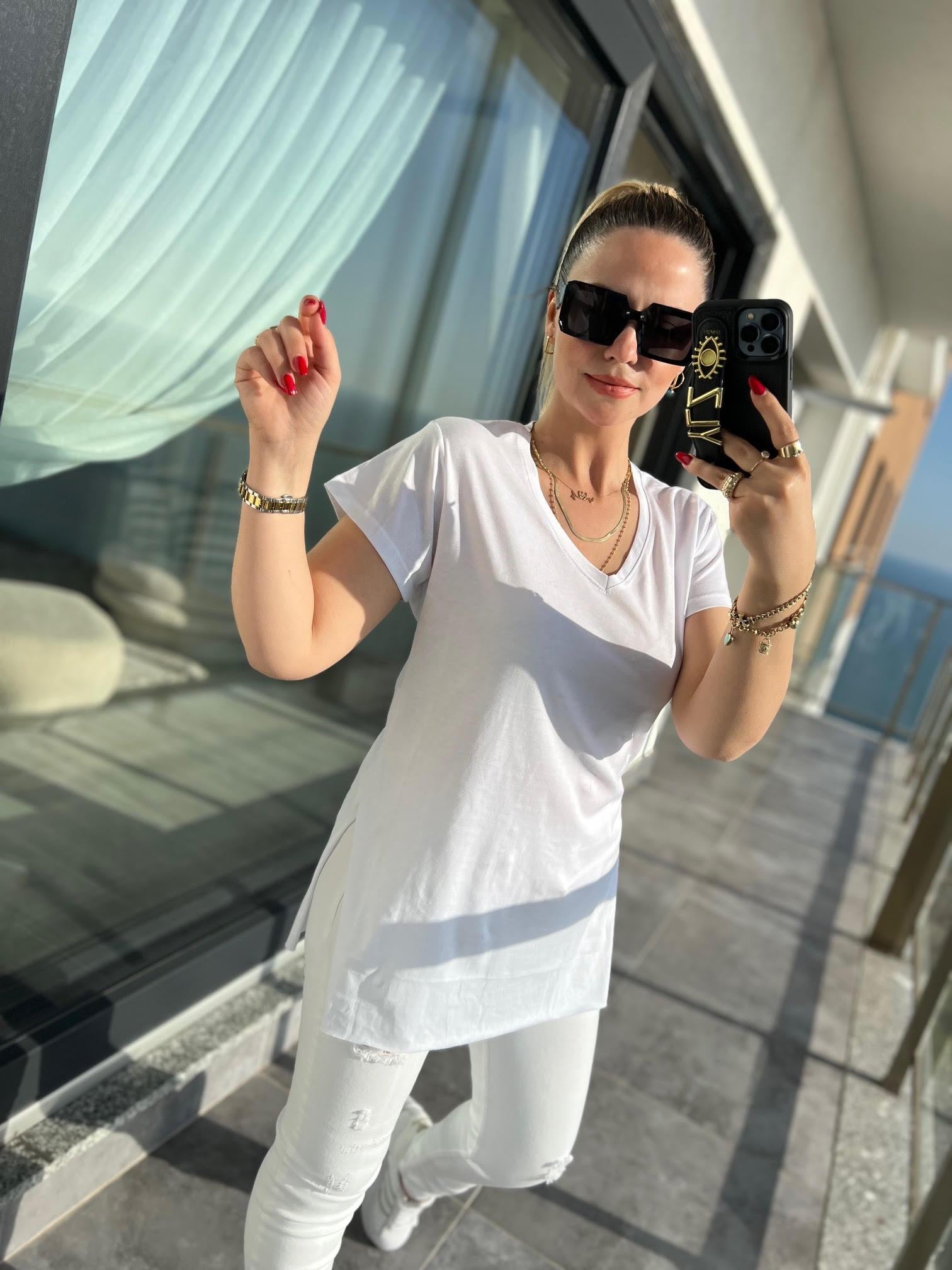 V Yaka Basıc Tshirt BEYAZ