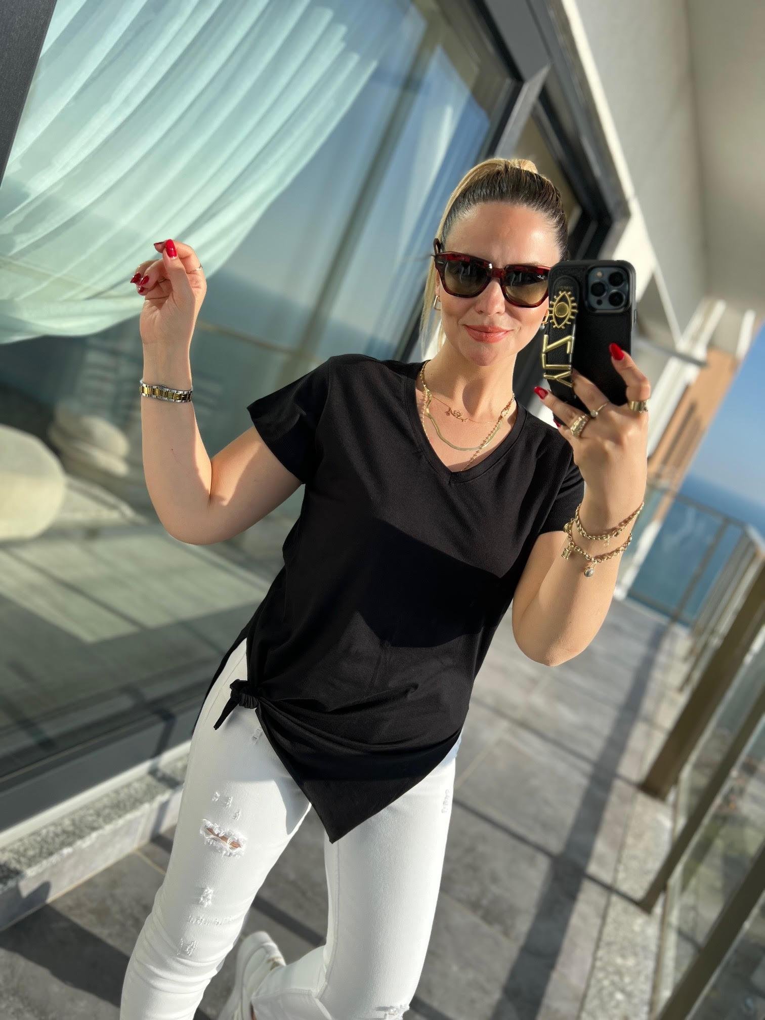 V Yaka Basıc Tshirt SİYAH