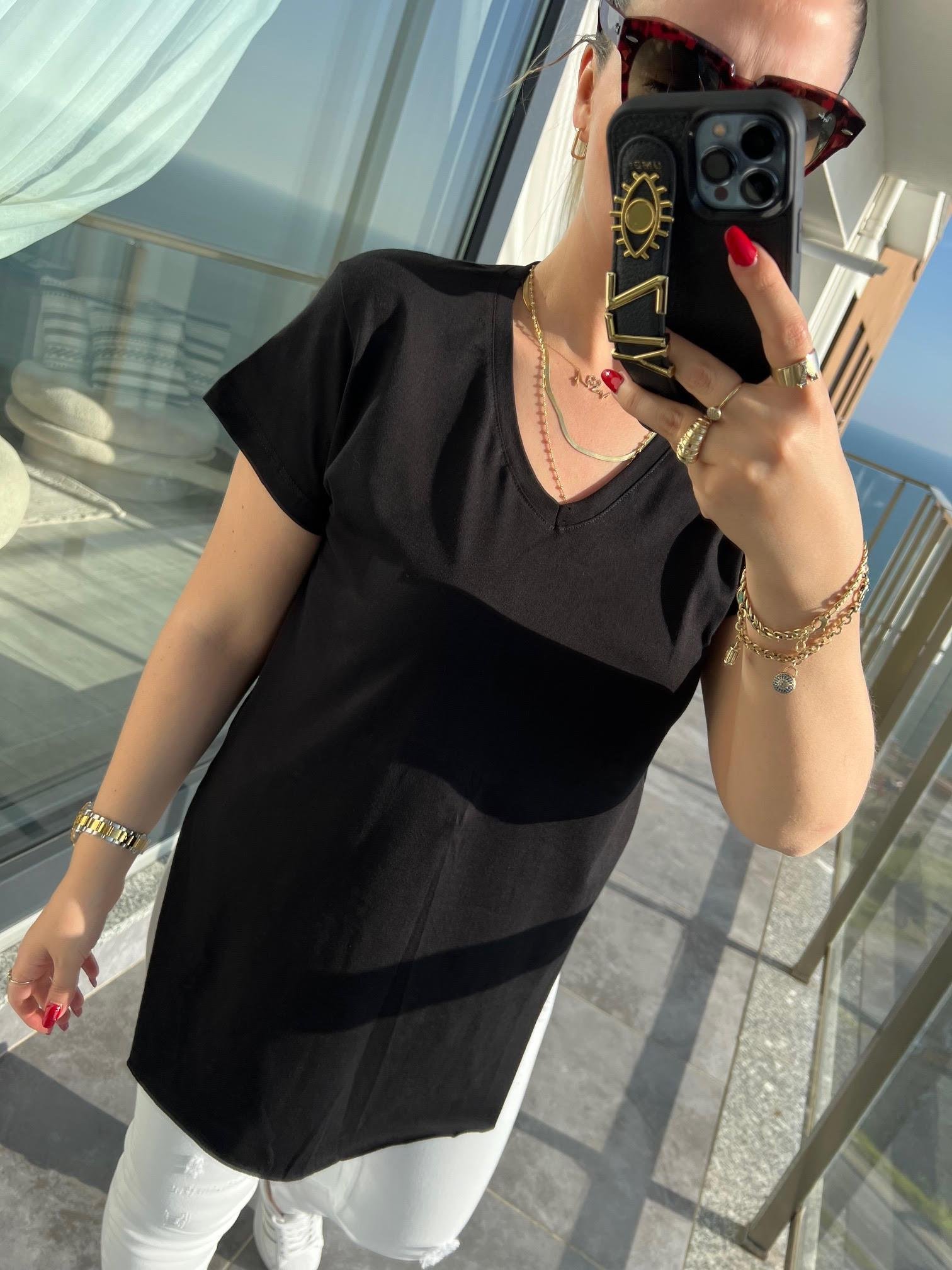 V Yaka Basıc Tshirt SİYAH