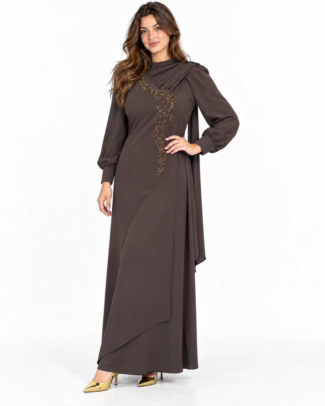 MÜSEMMA ZERAY ELBİSE KAHVE 27KELB-MUS0002