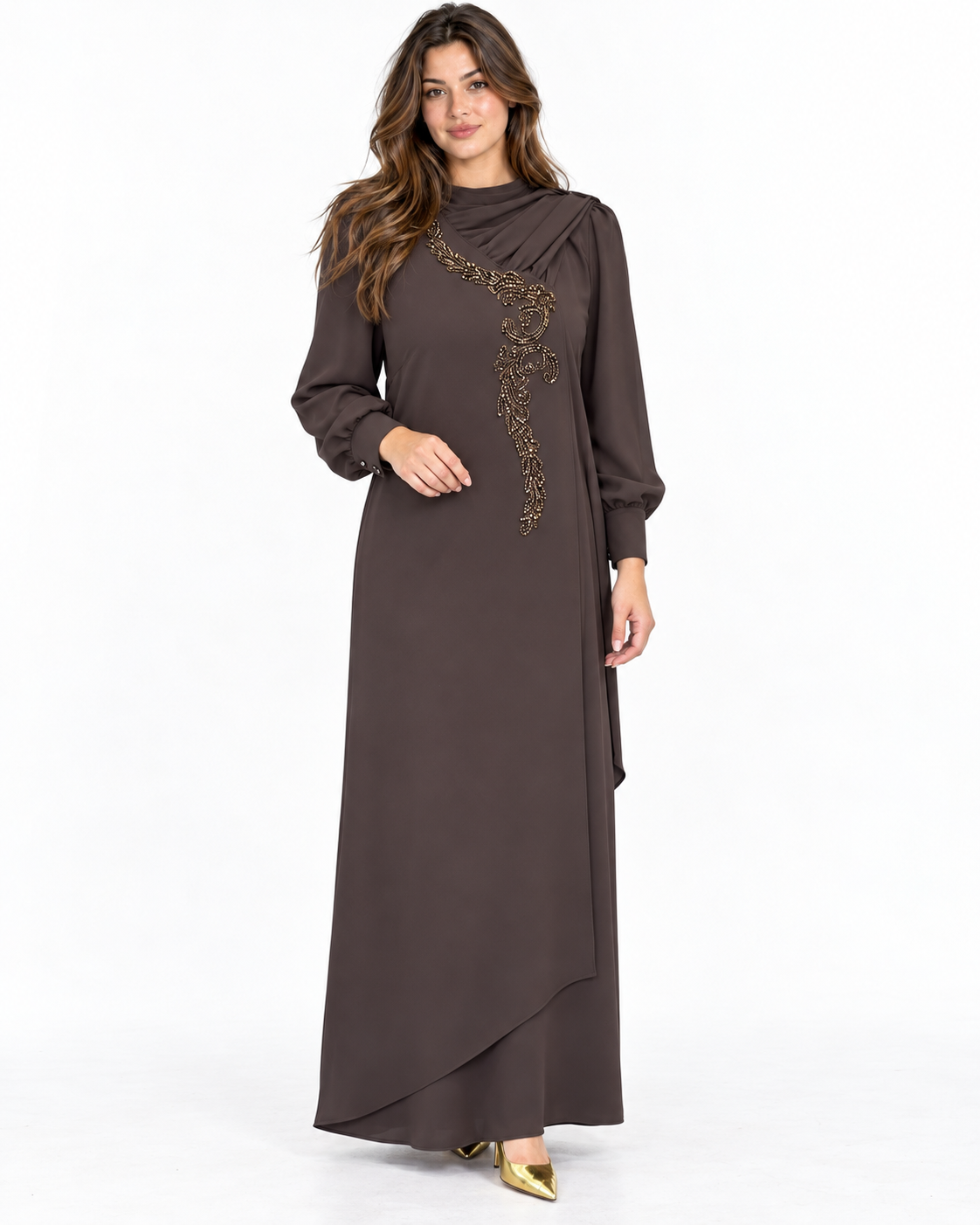 MÜSEMMA ZERAY ELBİSE KAHVE 27KELB-MUS0002