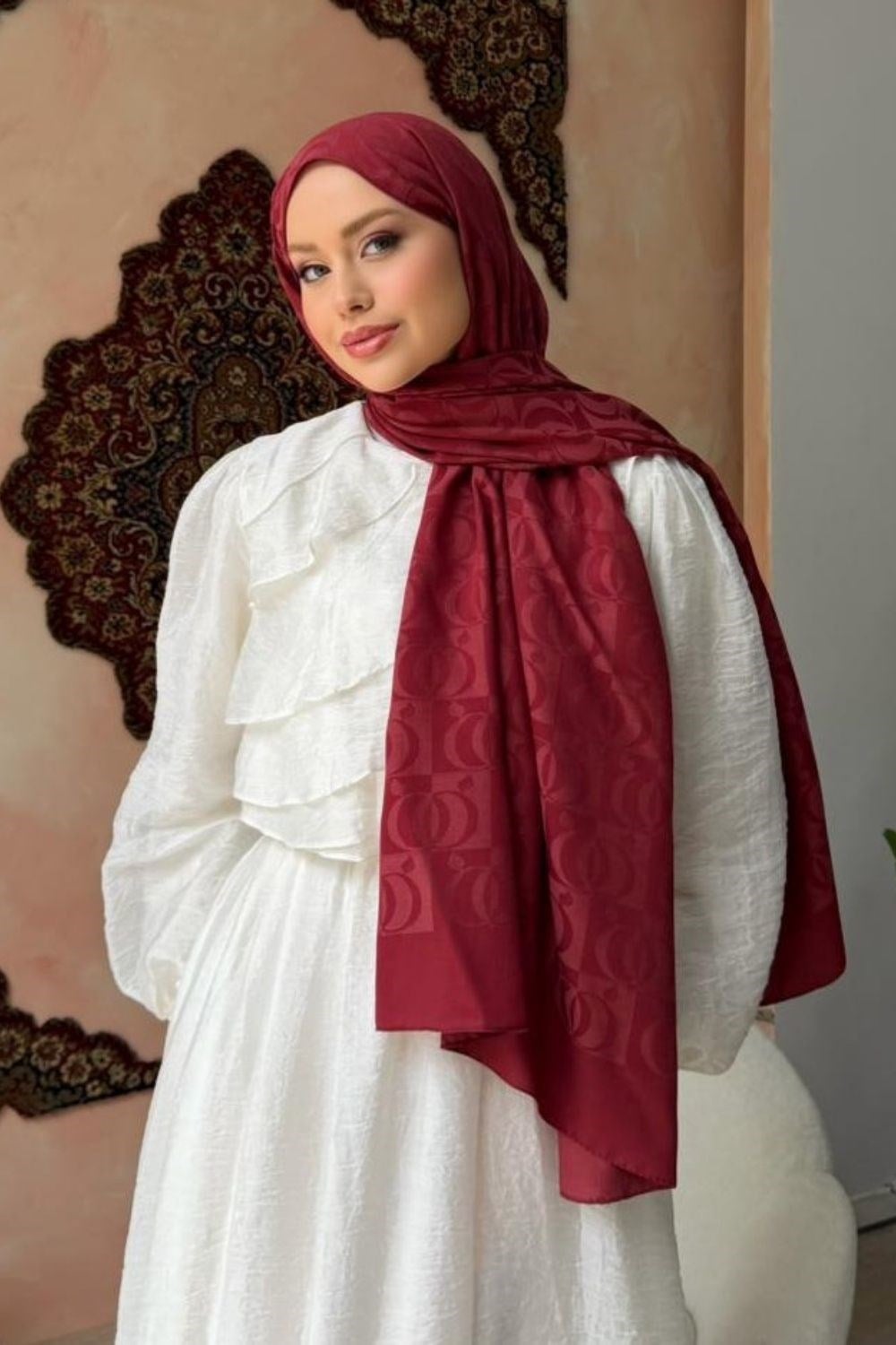 Halka Jakar Şal Bordo 100 