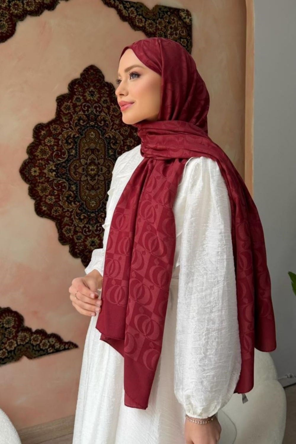 Halka Jakar Şal Bordo 100 