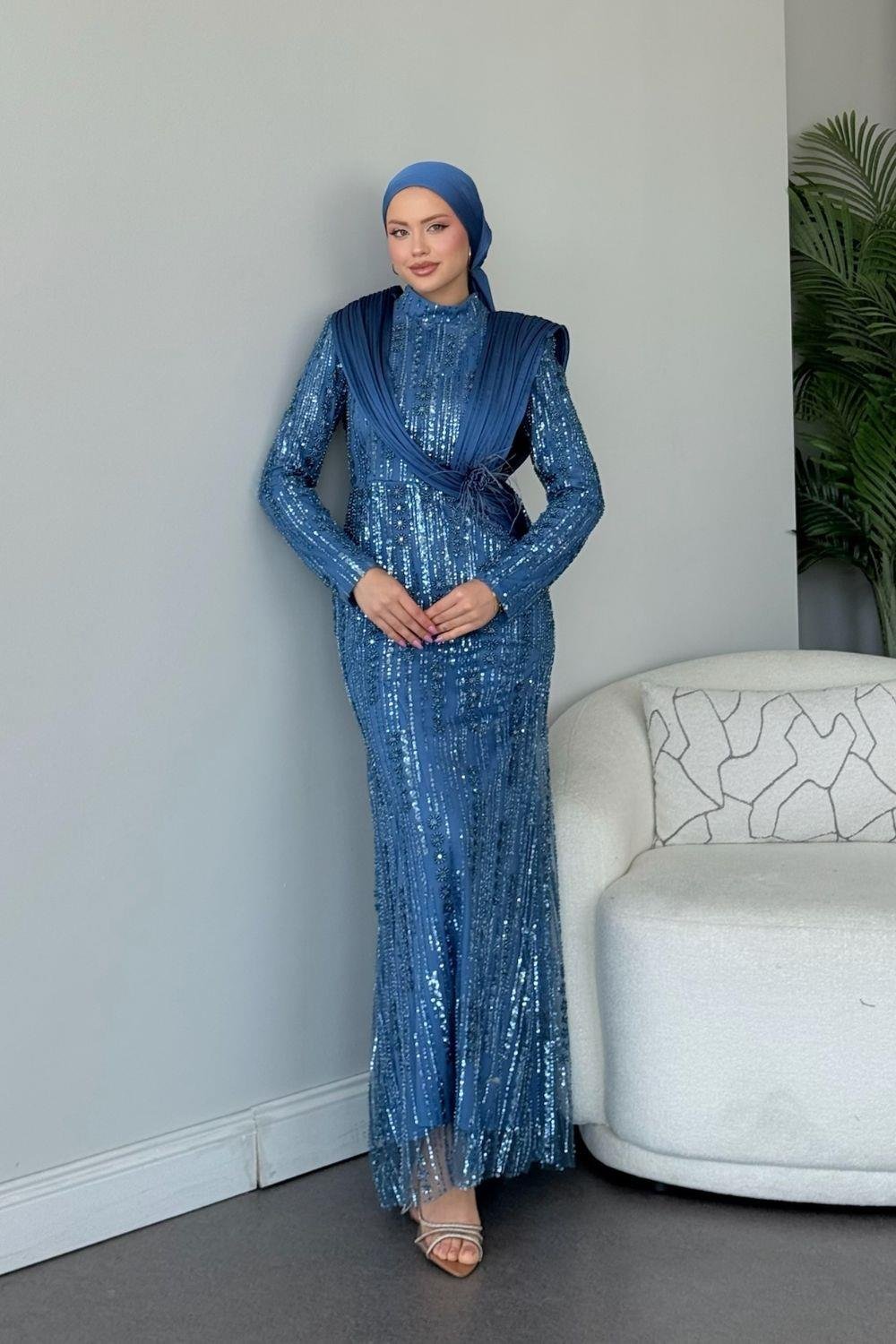 Botanica Tasarım Abiye İndigo 10026 