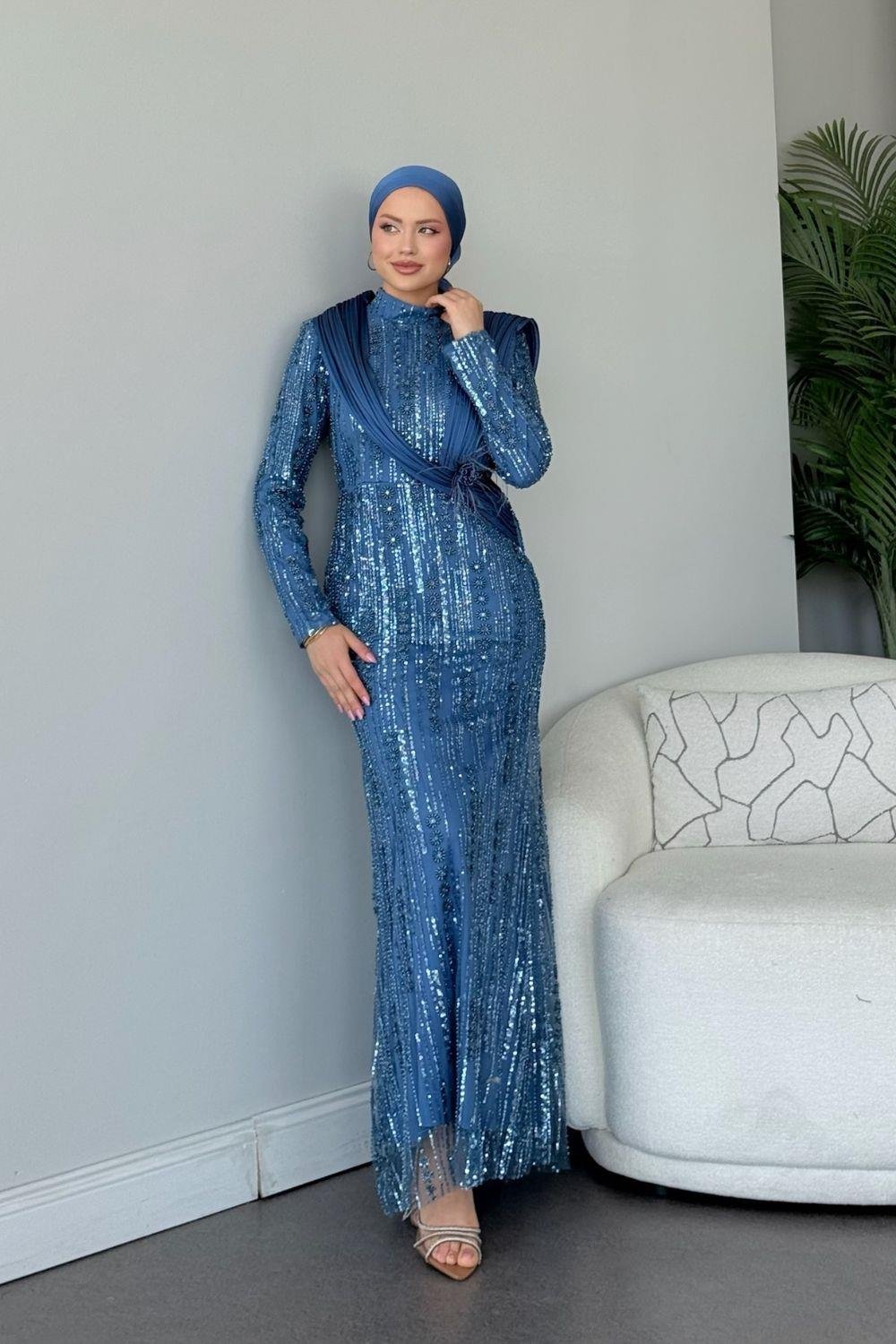 Botanica Tasarım Abiye İndigo 10026 