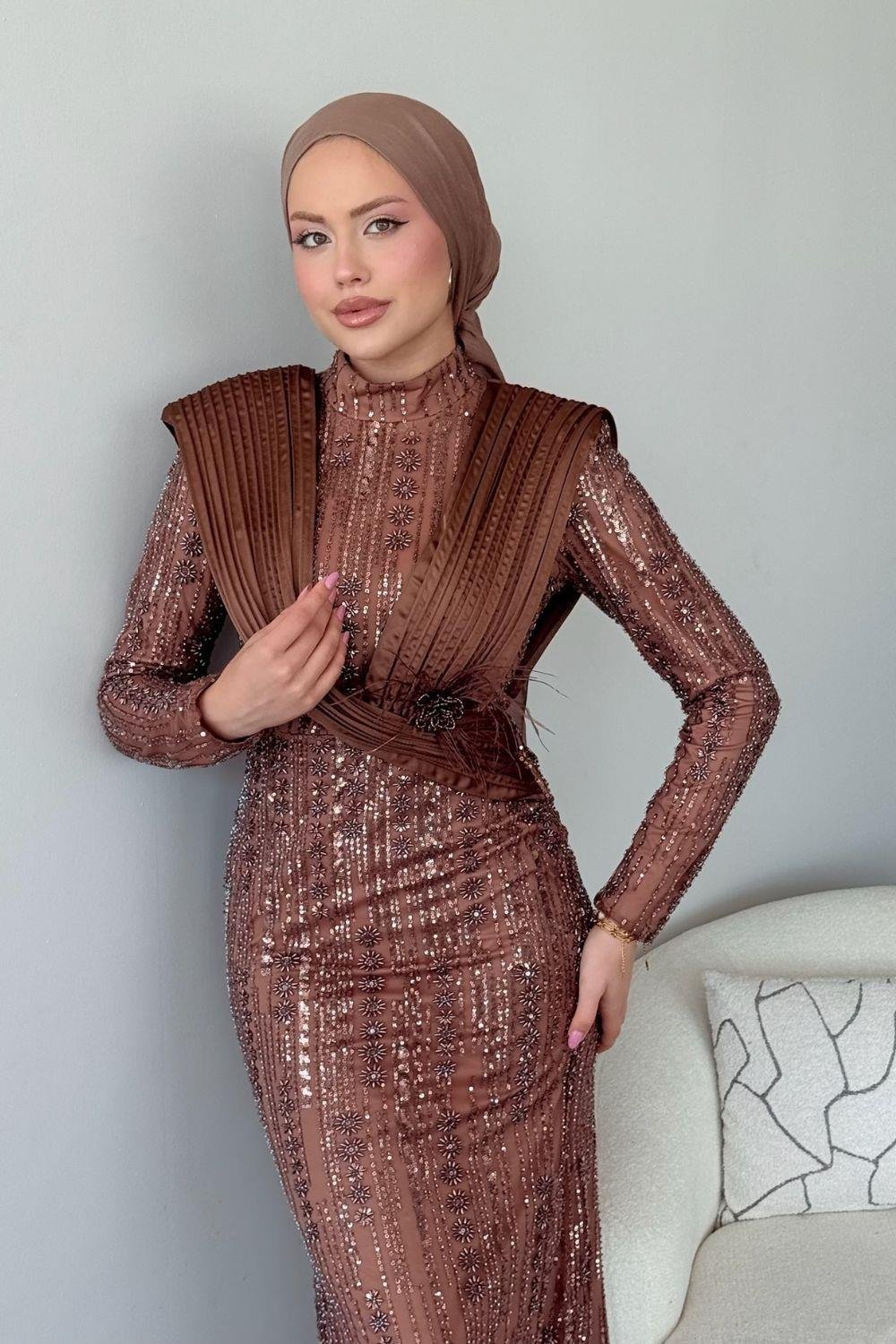 Botanica Tasarım Abiye Kahverengi 10026 