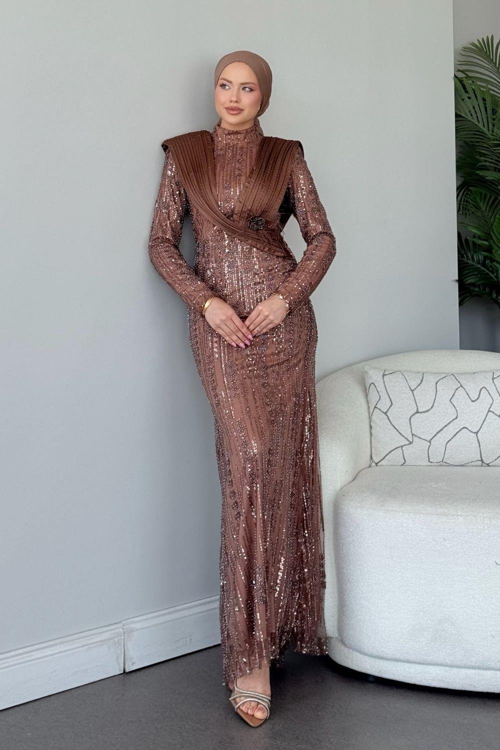 Botanica Tasarım Abiye Kahverengi 10026 