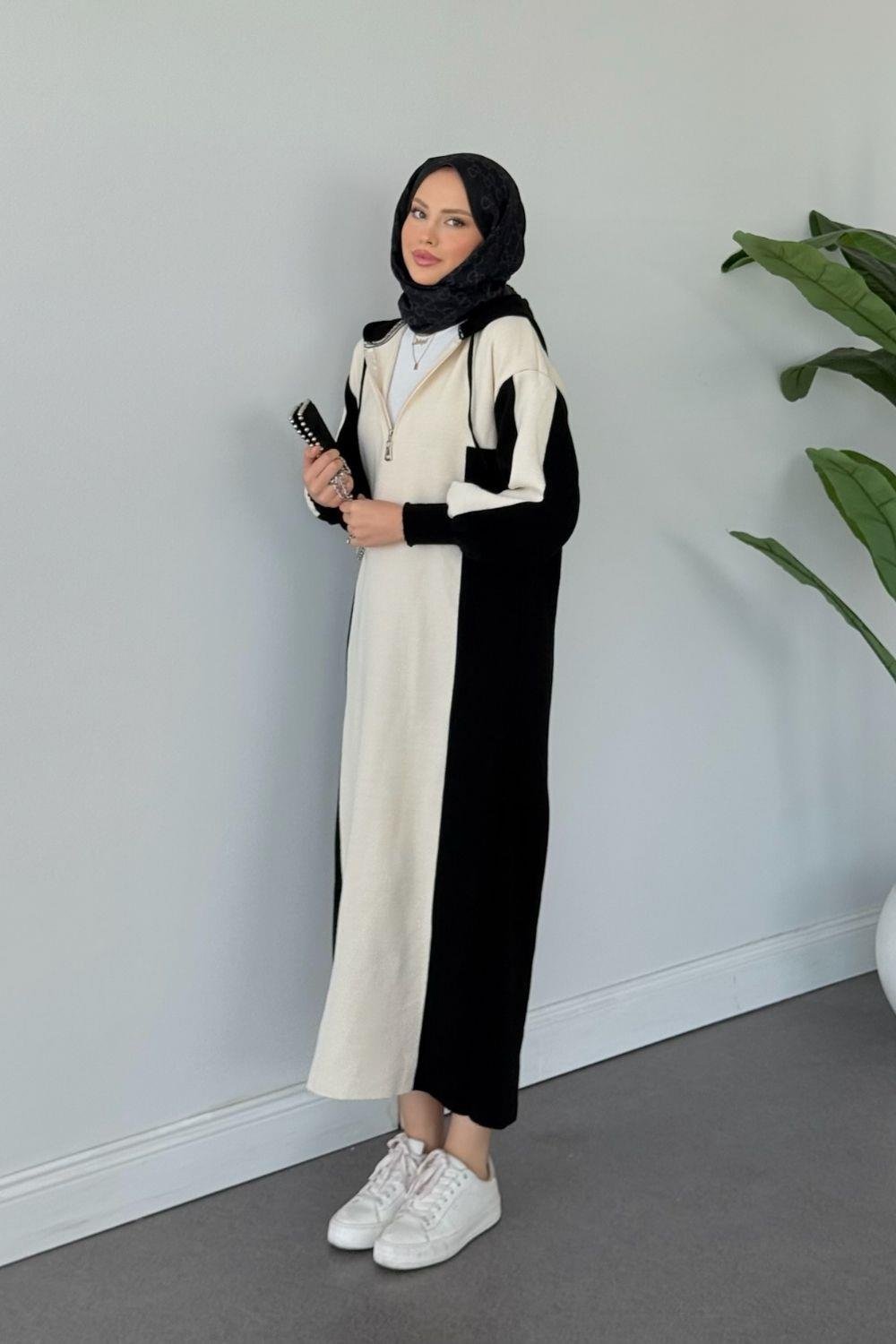 Samira Kapüşonlu Spor Triko Elbise Siyah 10035 