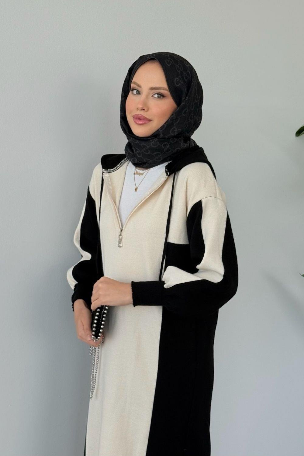 Samira Kapüşonlu Spor Triko Elbise Siyah 10035 