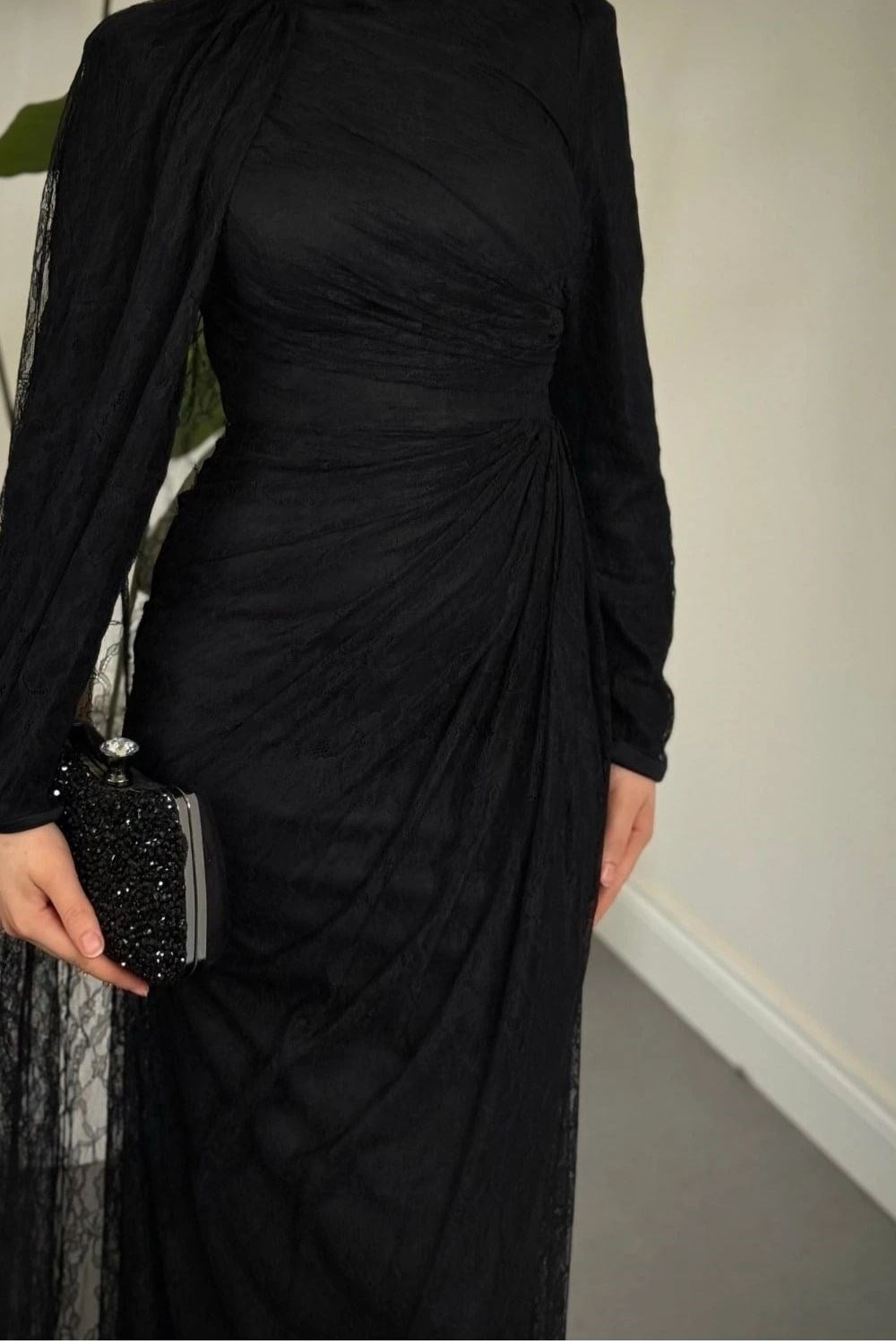 Colette Yandan Pelerin Abiye Siyah 10061 