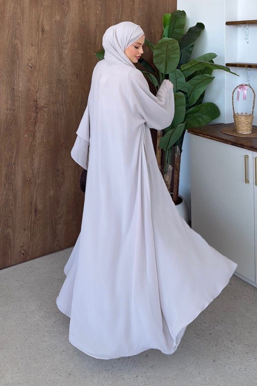 Hümay Çıtçıtlı Şal Detay Abaya Bej 10063 