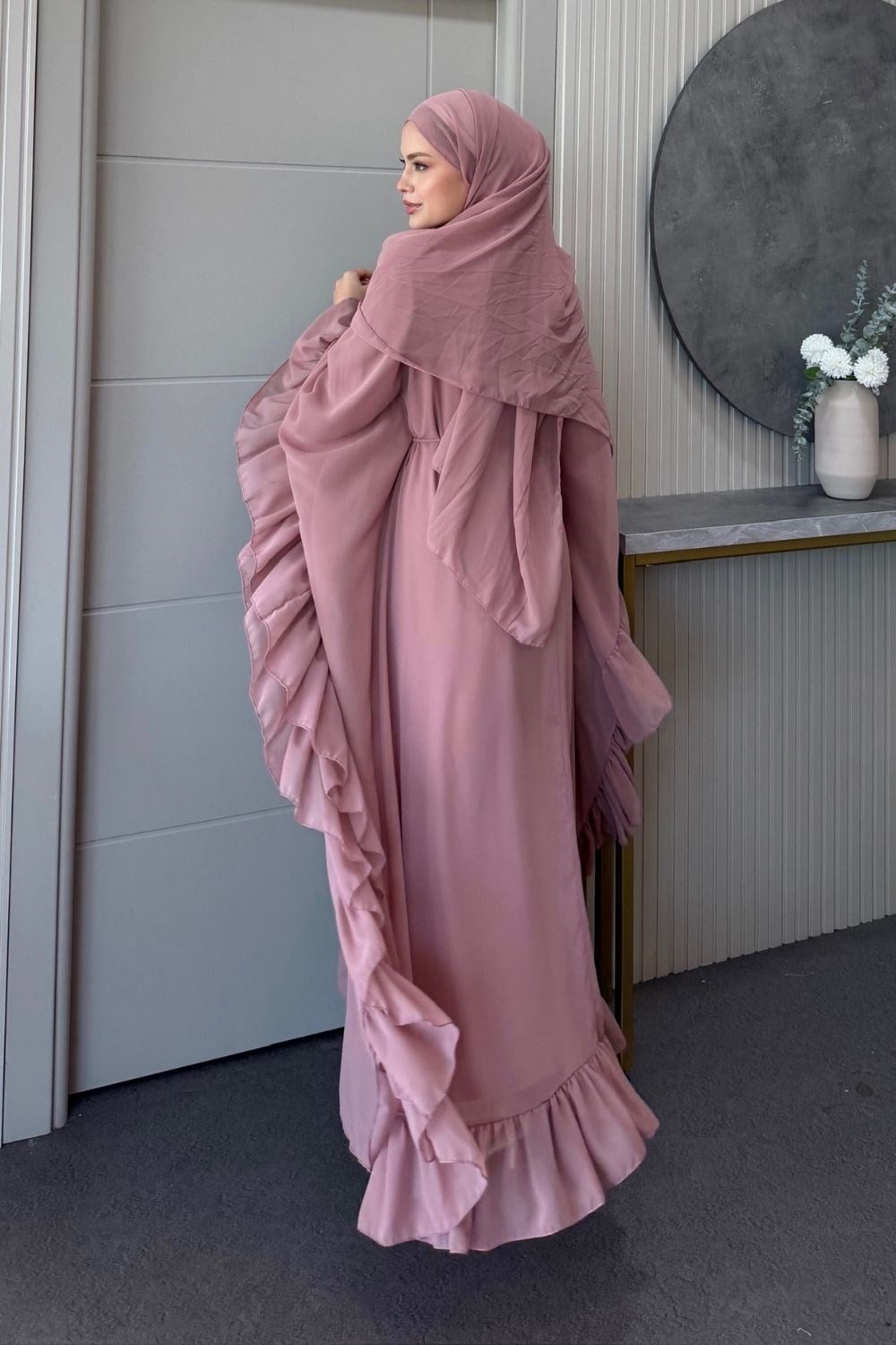 Mısra Pelerinli Elbise Pudra 10069 