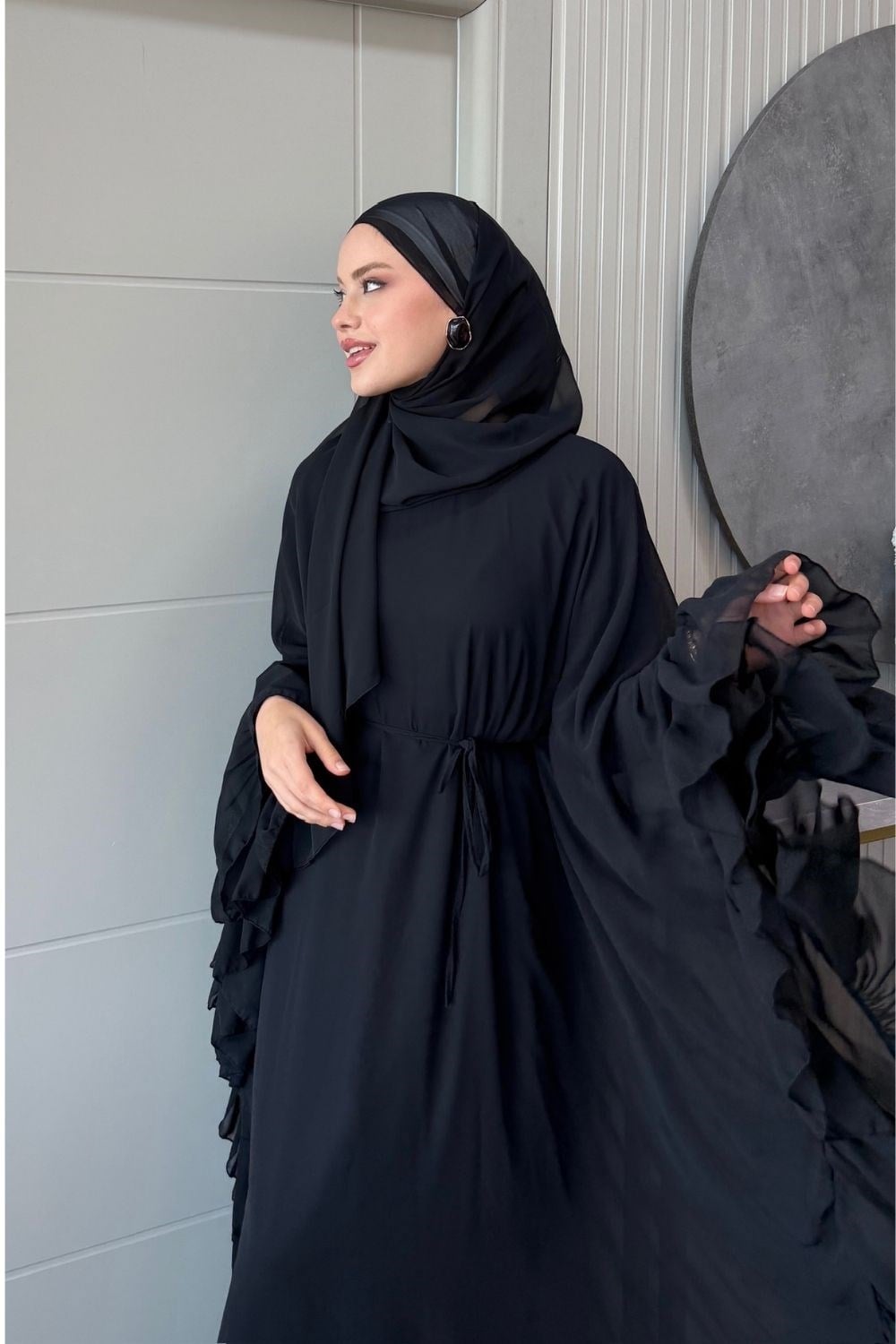 Mısra Pelerinli Elbise Siyah 10069 