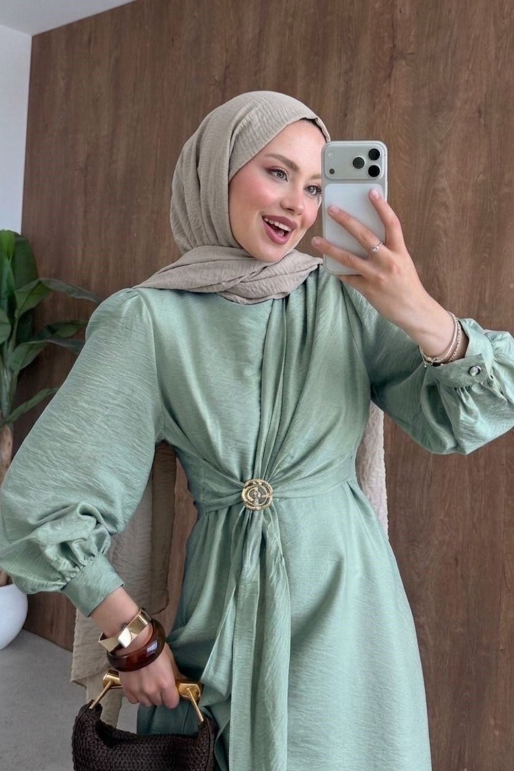 Gül Toka Detay Elbise Mint 10071 