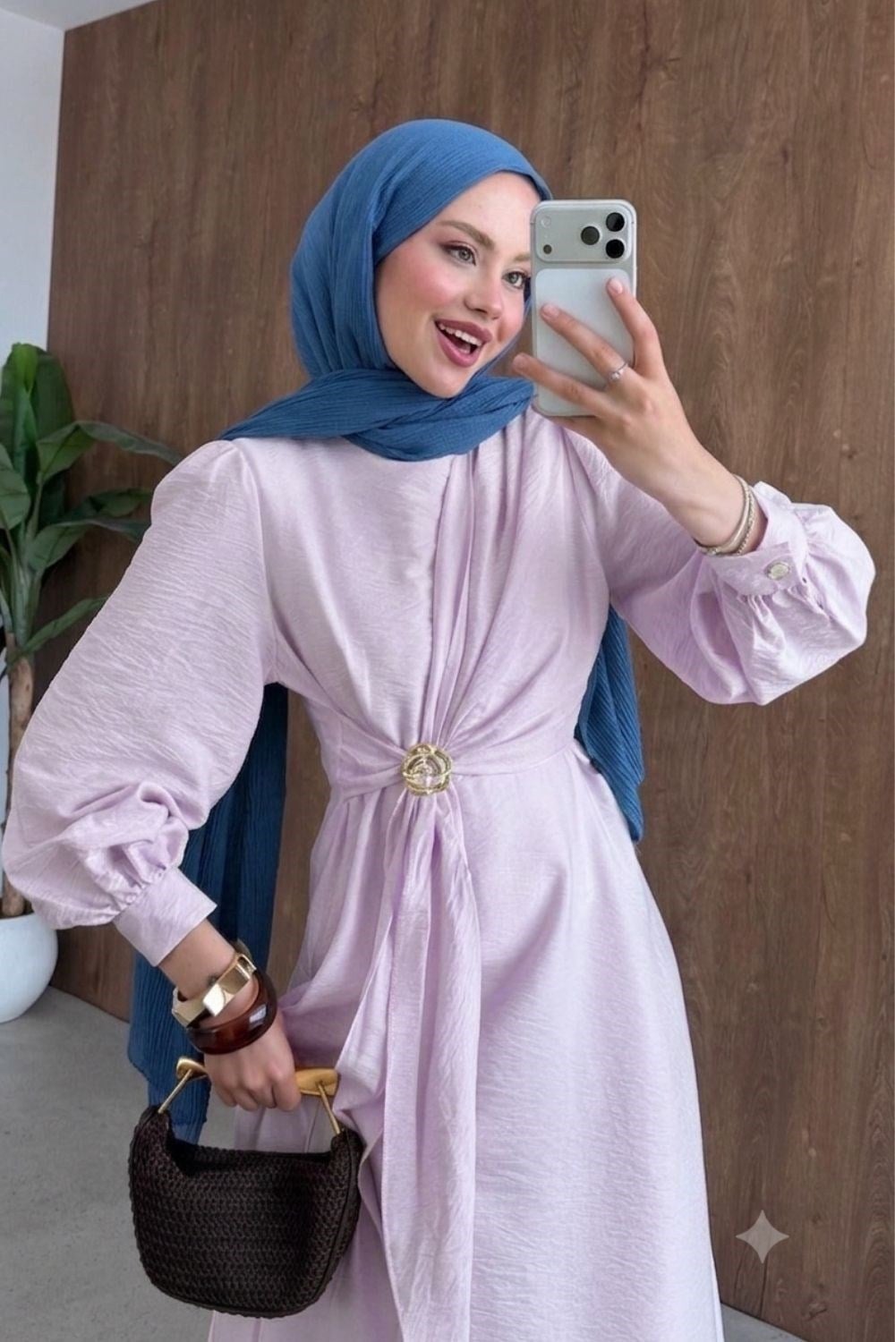 Gül Toka Detay Elbise Pembe 10071 