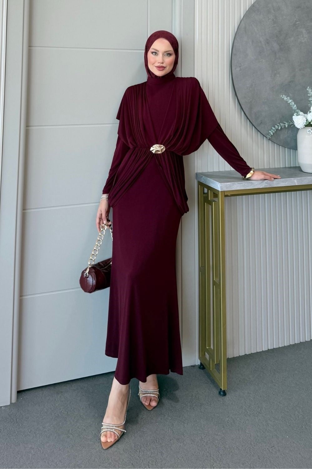 Sandy Lotus  Elbise Bordo 10073 