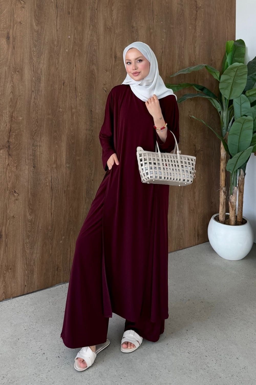 Çift Yırtmaçlı Takım Bordo 10077 