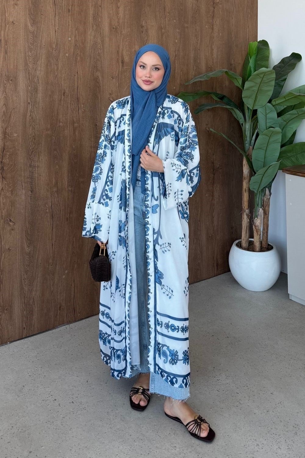 Bohem Esintili Kimono Lacivert 10078 