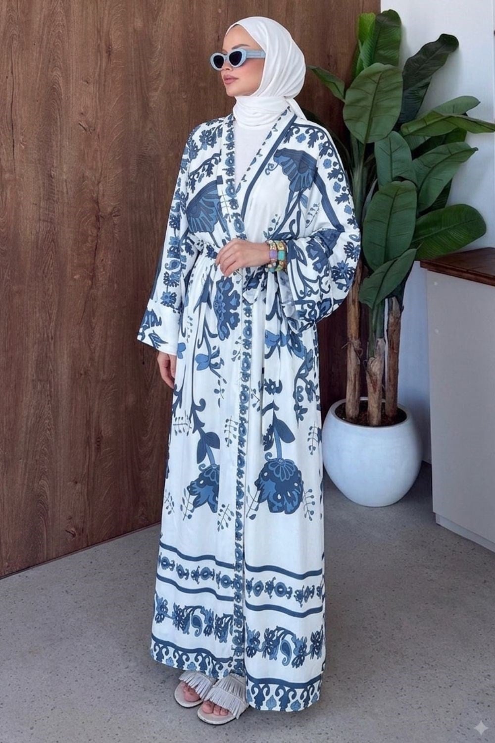 Bohem Esintili Kimono Lacivert 10078 