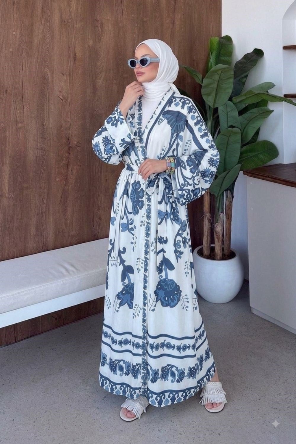 Bohem Esintili Kimono Lacivert 10078 