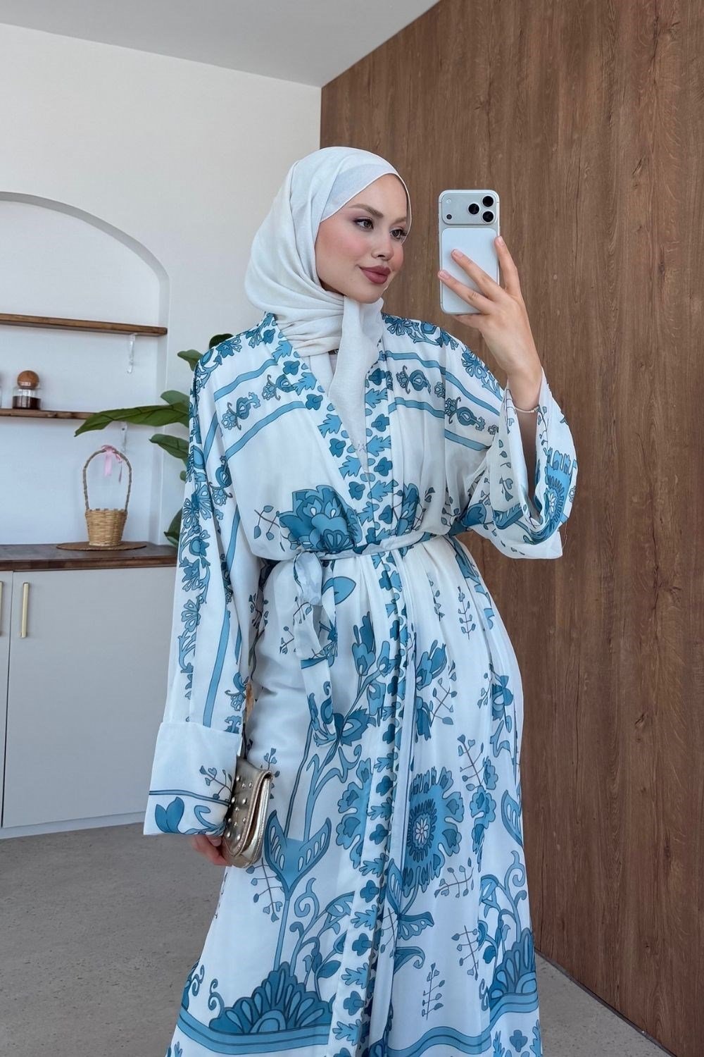 Bohem Esintili Kimono Mavi 10078 