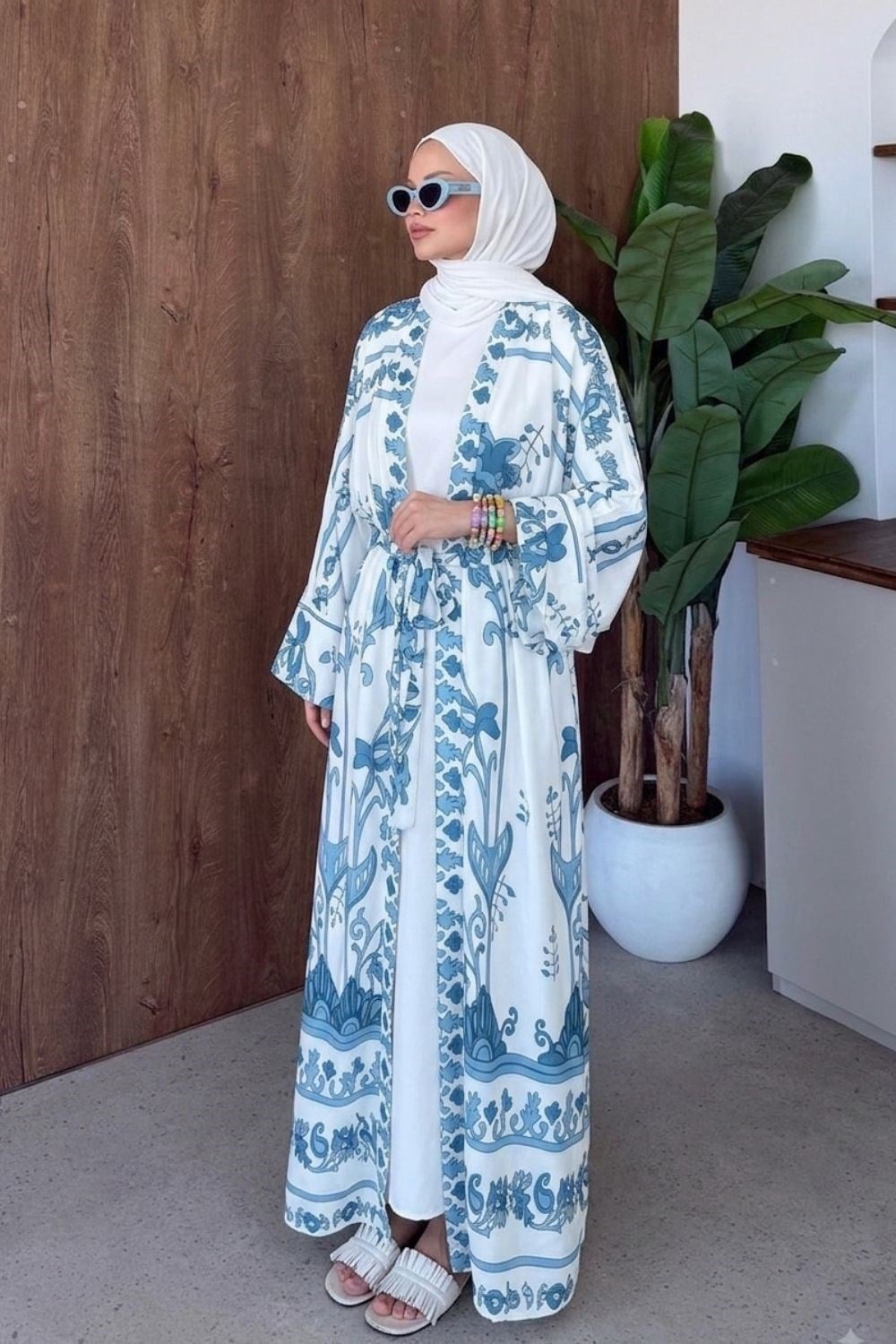 Bohem Esintili Kimono Mavi 10078 