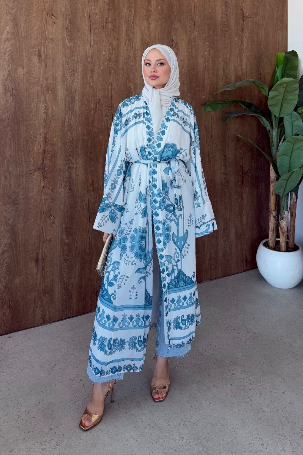 Bohem Esintili Kimono Mavi 10078 
