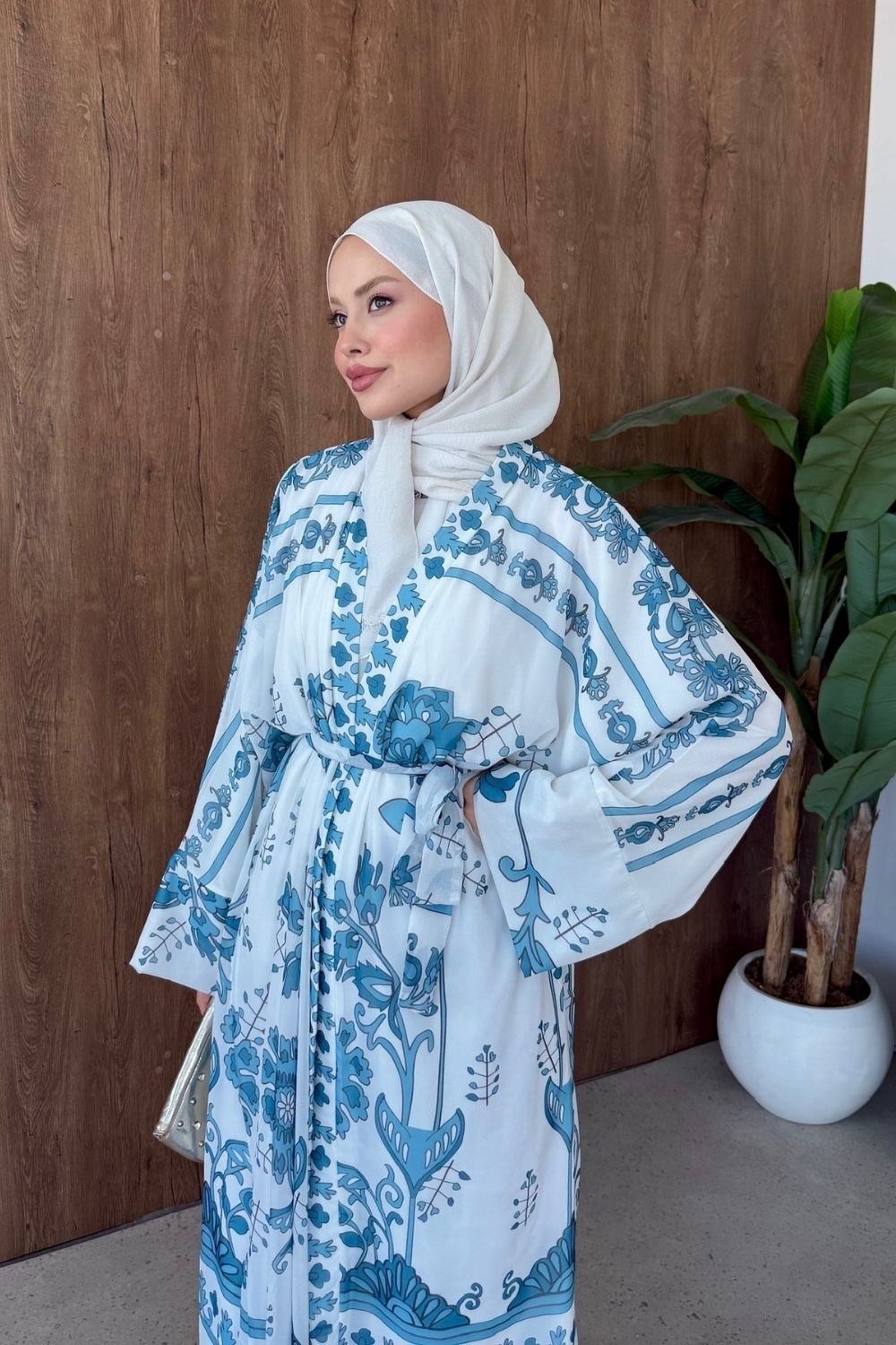 Bohem Esintili Kimono Mavi 10078 