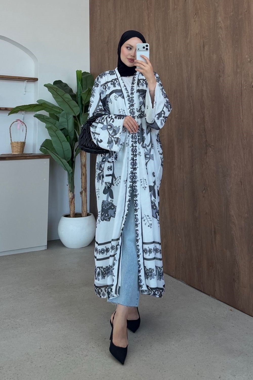 Bohem Esintili Kimono Siyah 10078 