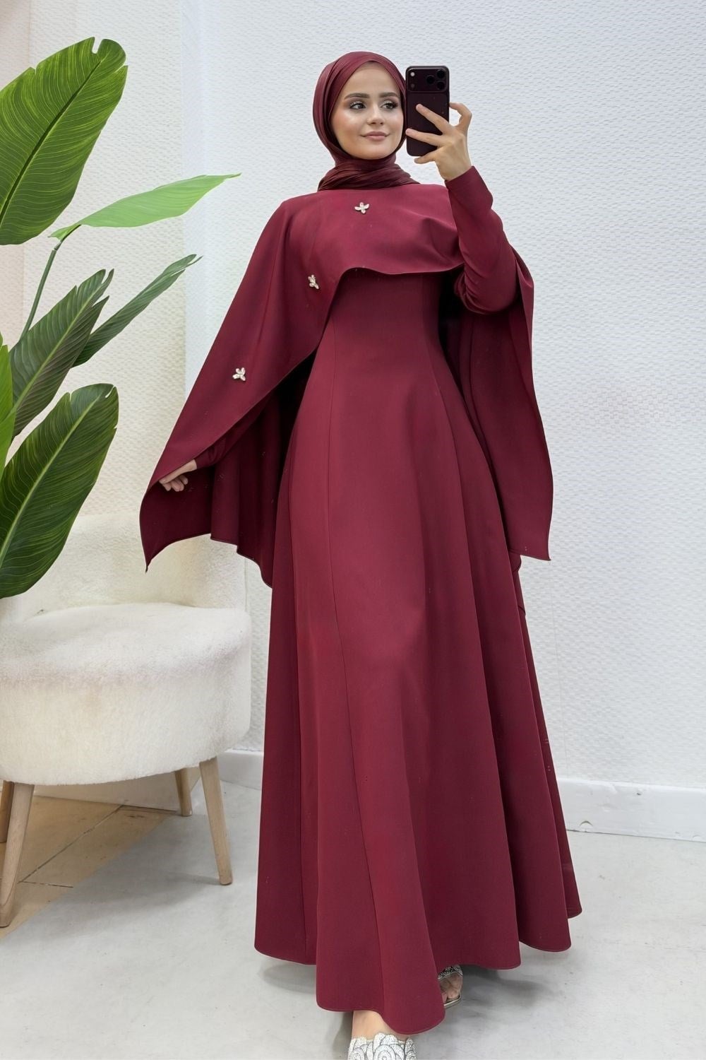 Şehnaz Şallı Abiye Bordo 10085 