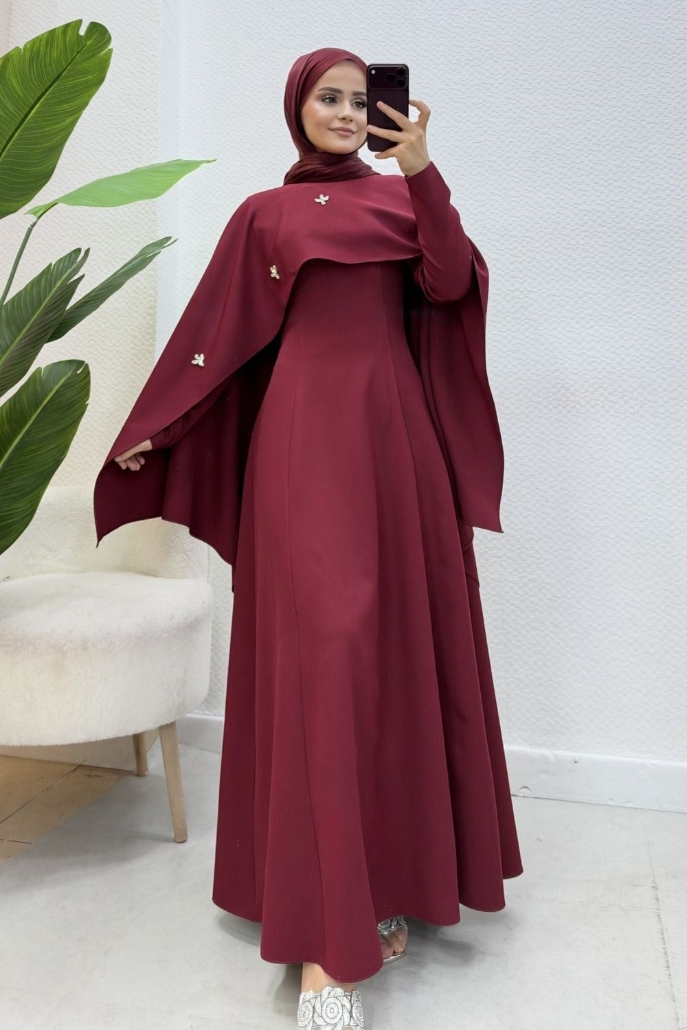 Şehnaz Şallı Abiye Bordo 10085 