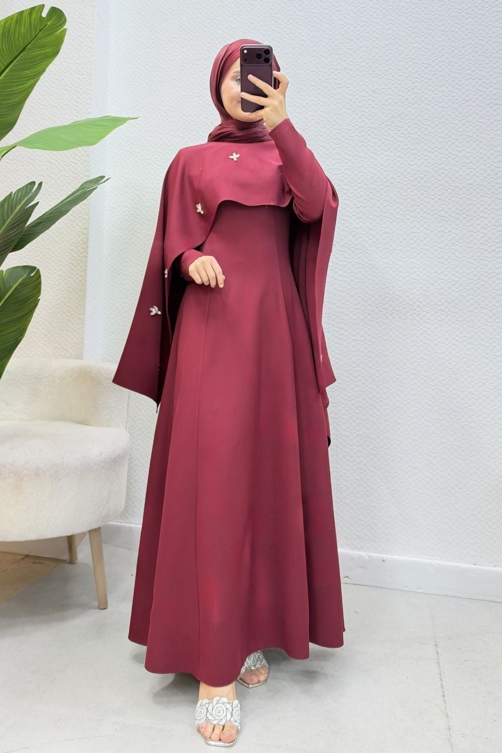 Şehnaz Şallı Abiye Bordo 10085 