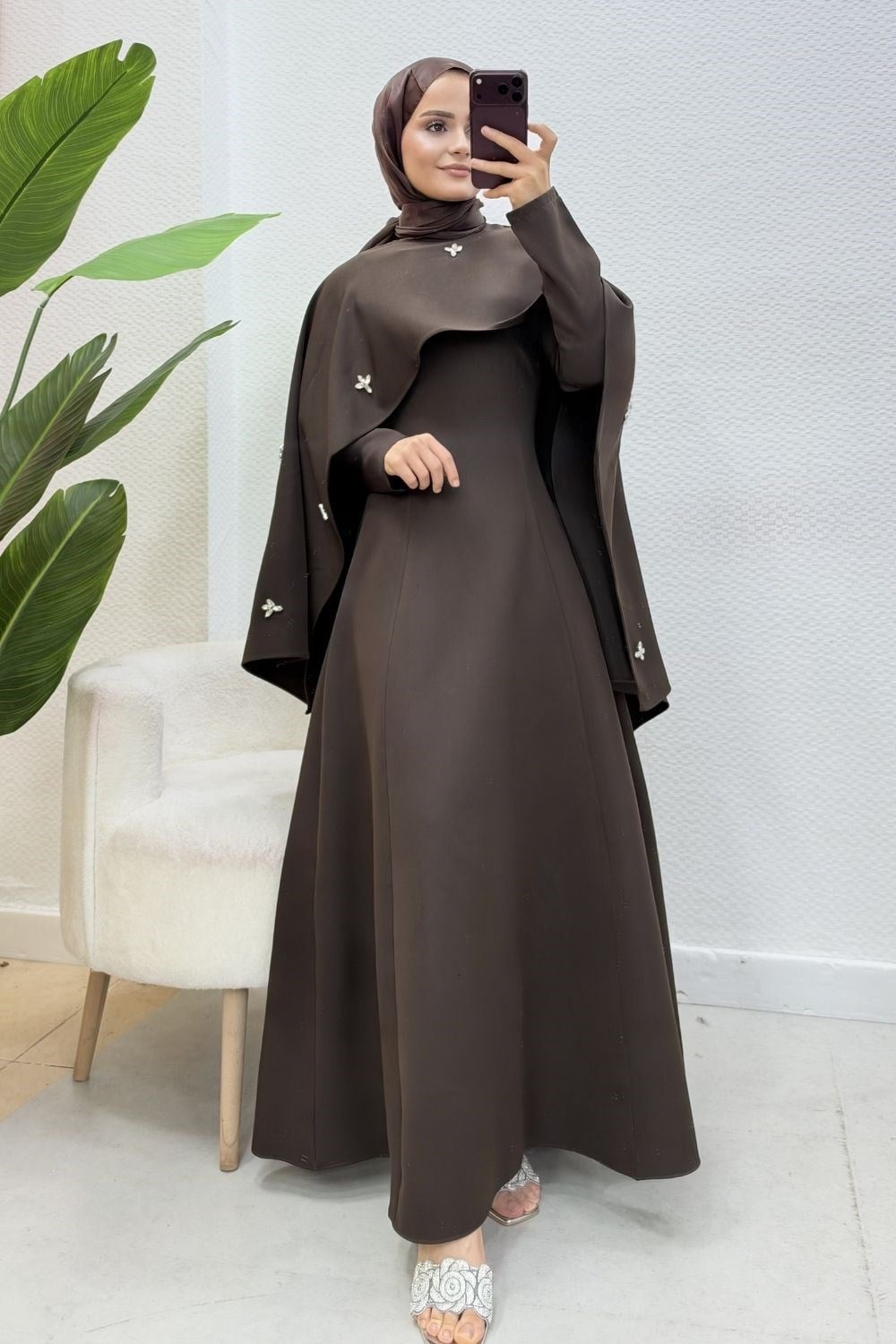 Şehnaz Şallı Abiye Kahverengi 10085 
