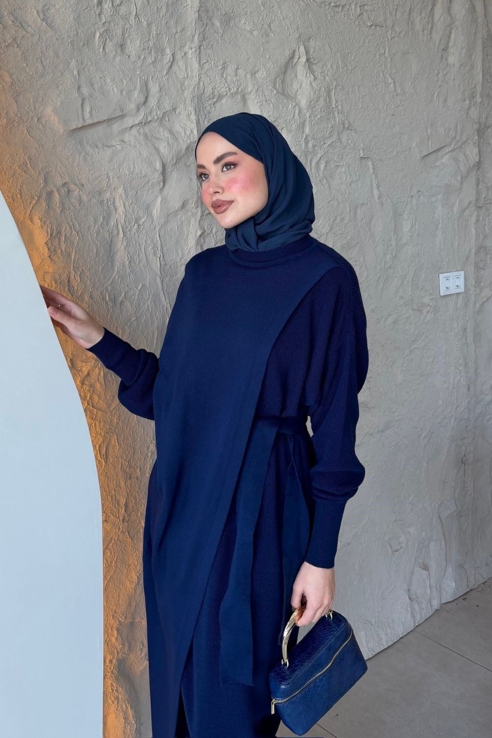 Aryel Kuşaklı Elbise Lacivert 10087 