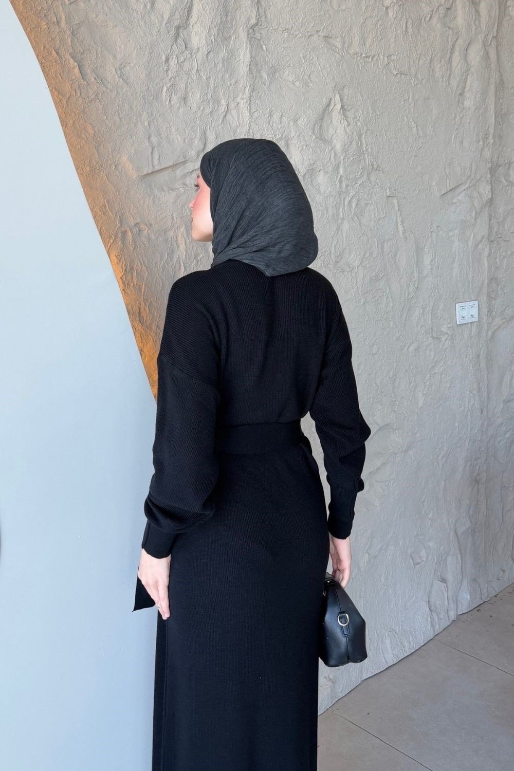 Aryel Kuşaklı Elbise Siyah 10087 