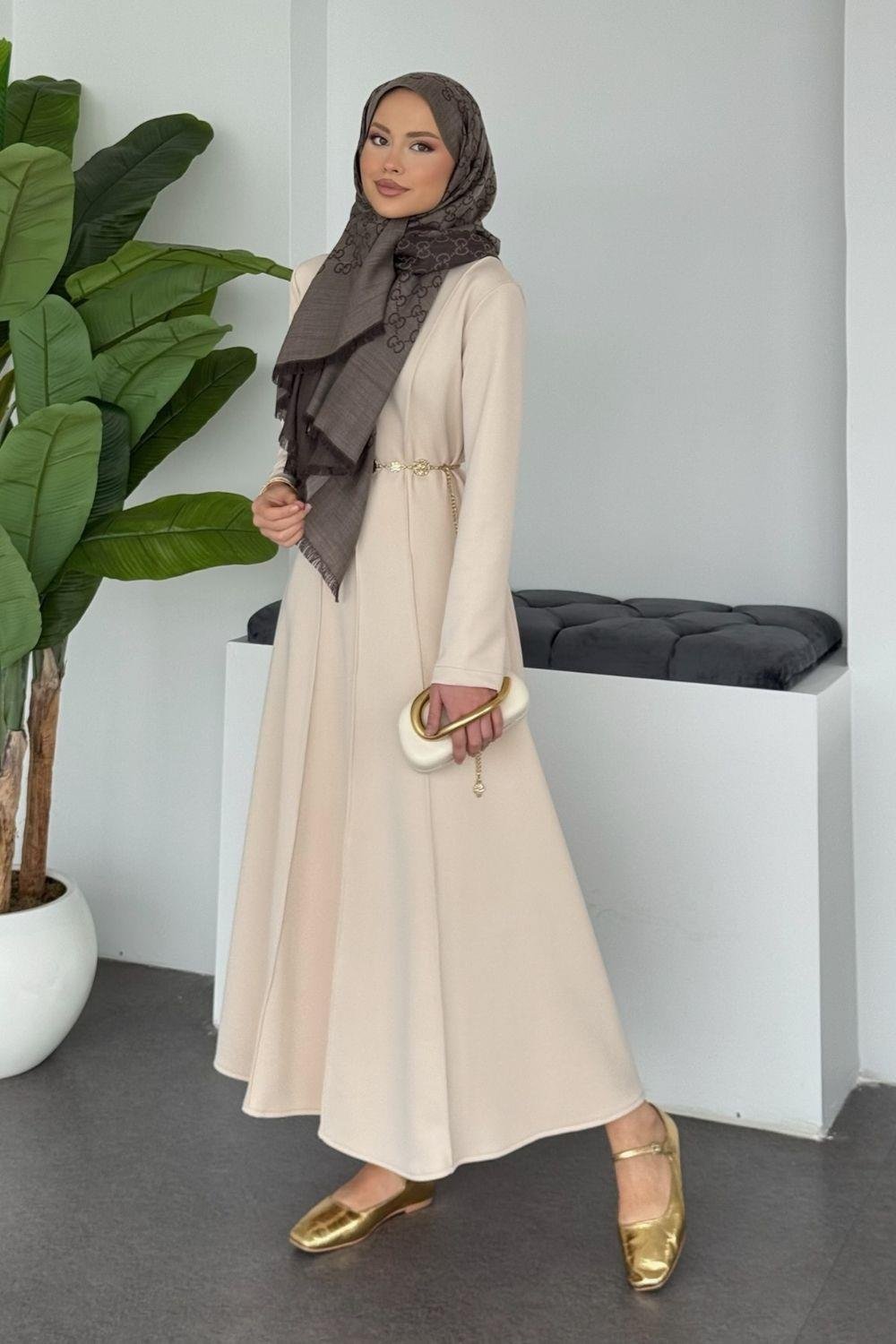 Eline Dalgıç Elbise Bej 10101 