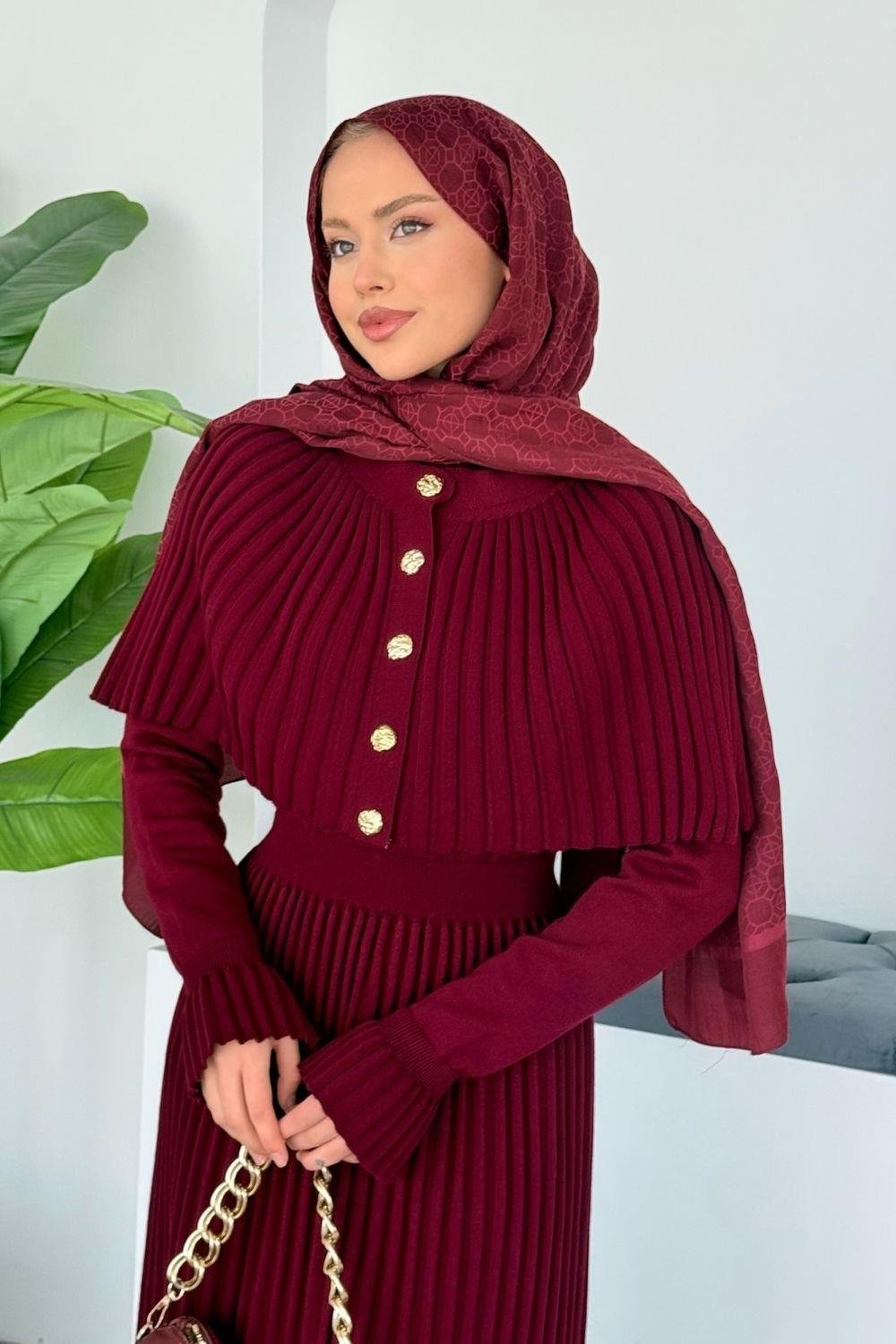 Kelebek Piliseli Etekli Takım Bordo 10200 